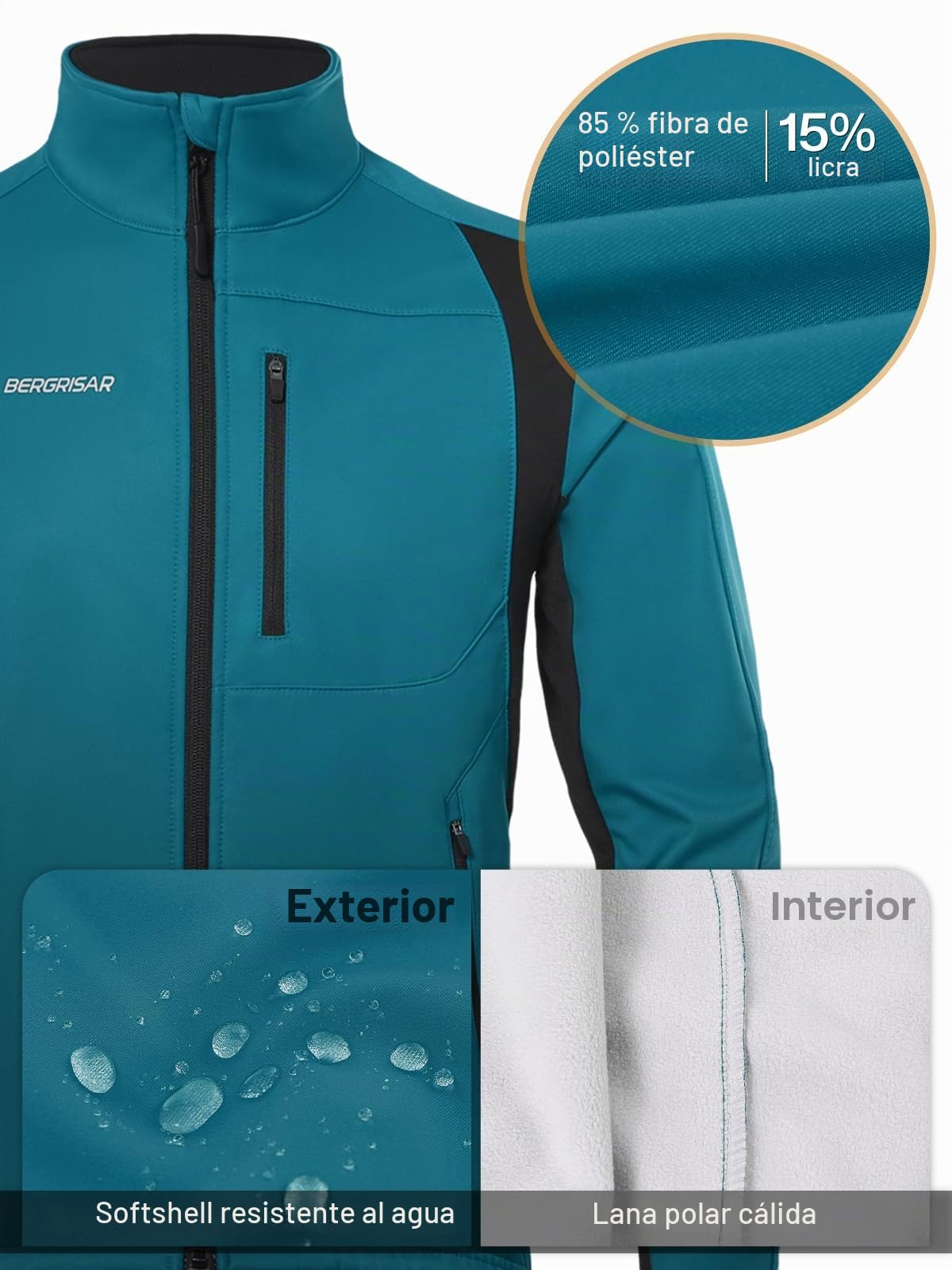 BERGRISAR Chaqueta Ciclismo Hombre Invierno Polar Termica Impermeable Cortavientos de MTB Bicicleta con 6 Bolsillos