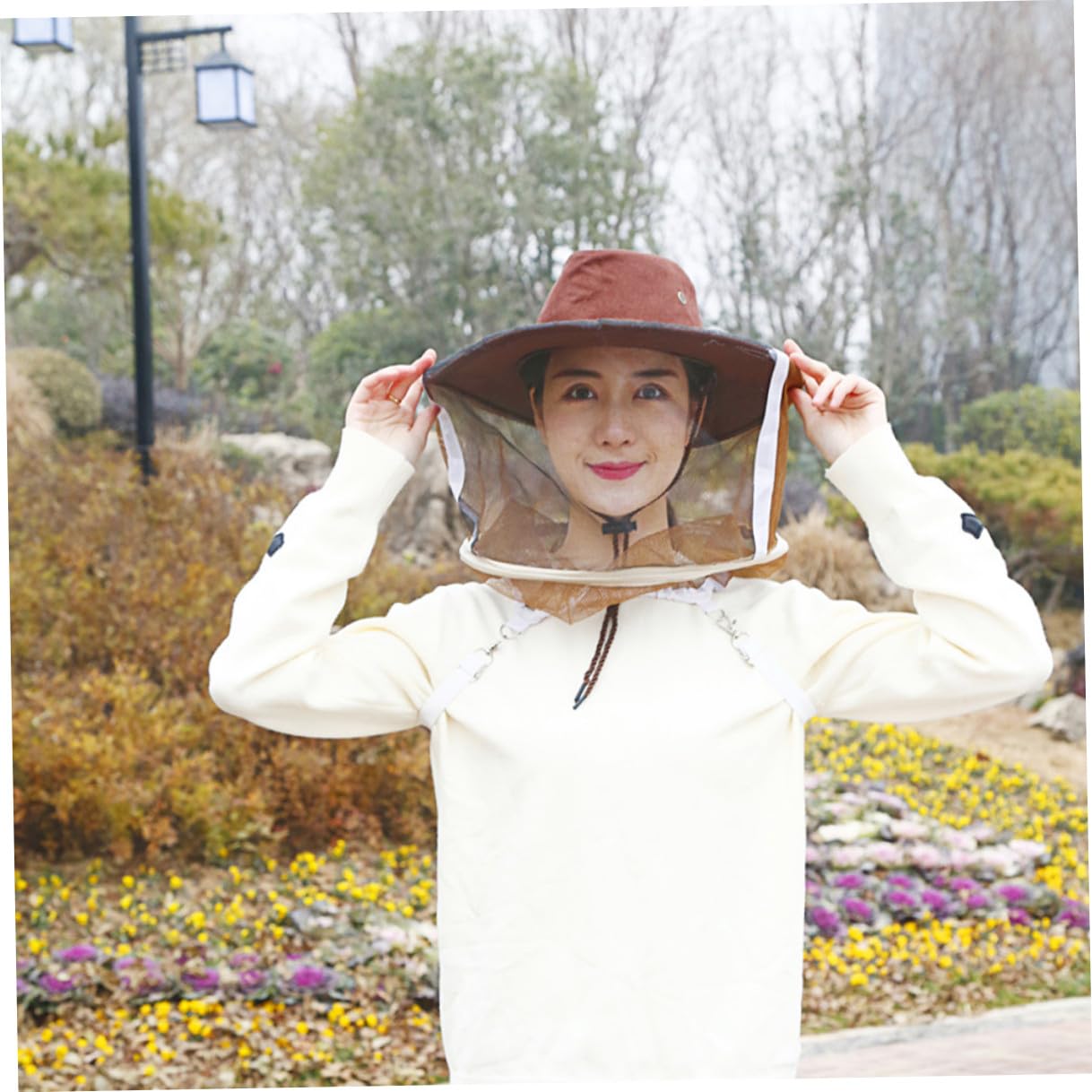 Toyvian Cappello da Ape Protettivo con Velo Integrale per Viso e Collo, Cappello da Apicoltore Traspirante con Cerniera e Guanti in Pelle Bianca, Protezione Antinsetto per Giardinaggio e Escursionismo