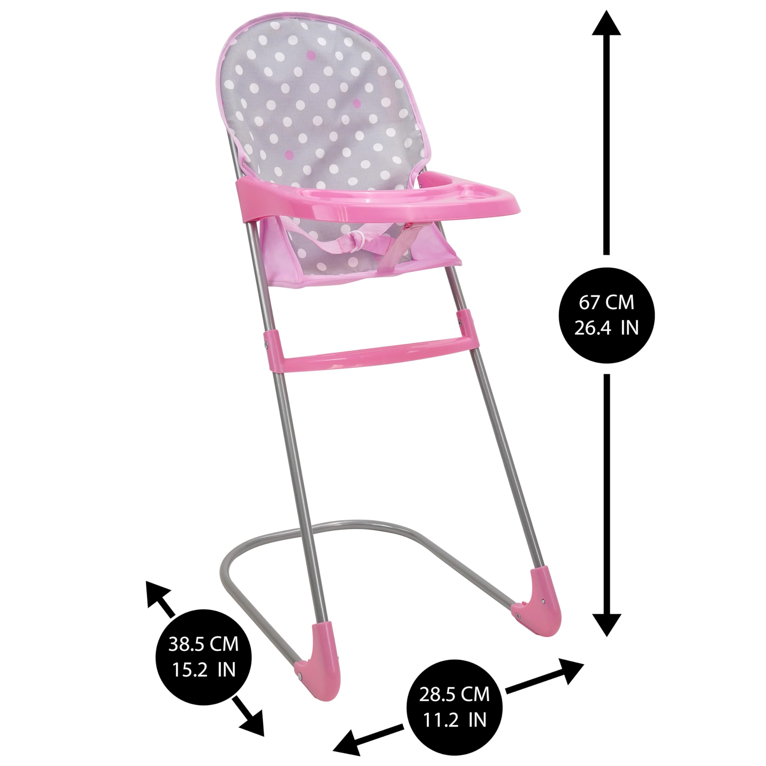 509 Crew Doll Pram n Feed 8 Piece Combo Play Set, Classic Doll Pram, Doll High Chair, Diaper Bag, 5 Piece Feeding Toys, for Dolls 46cm, Pretend Play for Kids Ages 3+