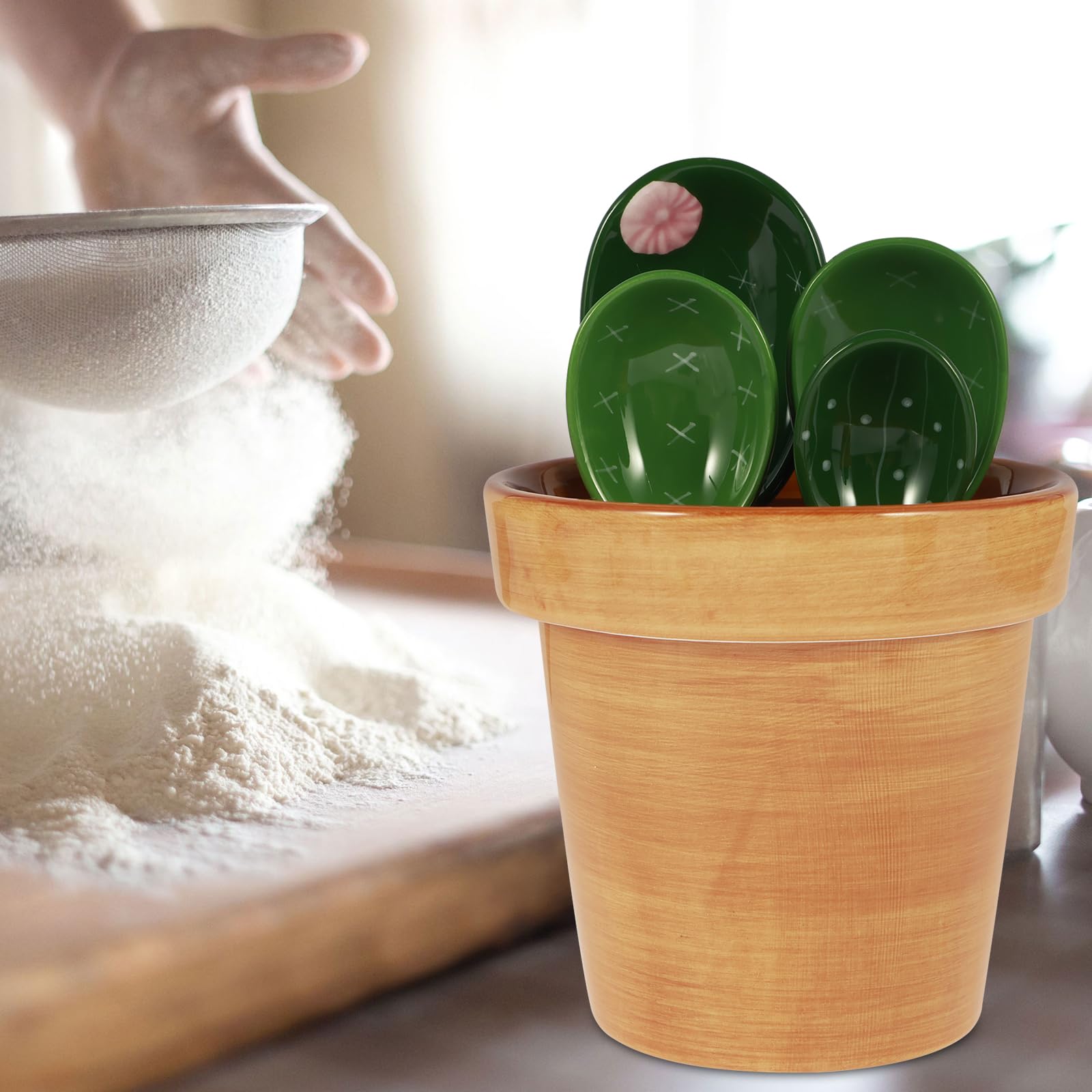 Set di 5 cucchiai dosatori in ceramica, set di misurini per cactus, in ceramica, con misurini e cucchiai, per cucina, a secco, a umido, per alimenti, sale e zucchero (B)