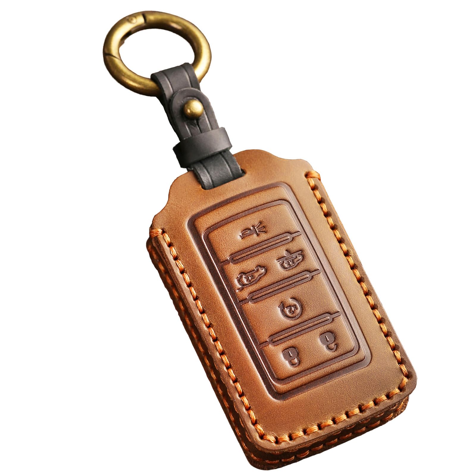EASYANTLeather Key Fob Cover for Jeep 2021-2024 Grand Cherokee L Grand Wagoneer Key Case Protector keychain Smart Key Holder Brown 6 Button