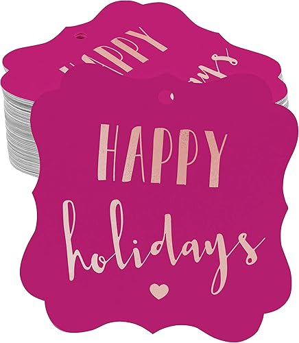 Paquete de 100 etiquetas de papel para colgar en forma de feliz festividad de oro rosa real