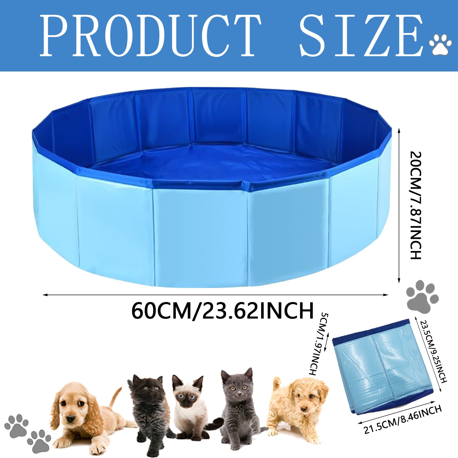 Faltbarer Hundepool,Hundepool Schwimmbad für Hunde,Hunde Planschbecken,Schwimmbecken für Katzen,rutschfeste und Verdickt PVC,Tragbare,für Kleine Hunde Katze,60x20cm