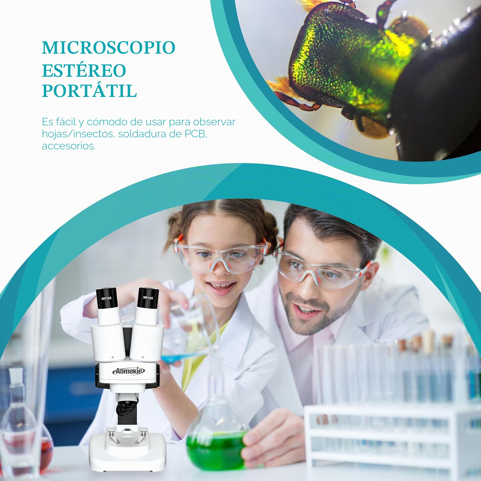 Aomekie Microscopio Estéreo 20X & 50X, Binocular de Aumento con Rodajas de Vidrio y Muestras de Minerales, para Estudiantes y Adultos