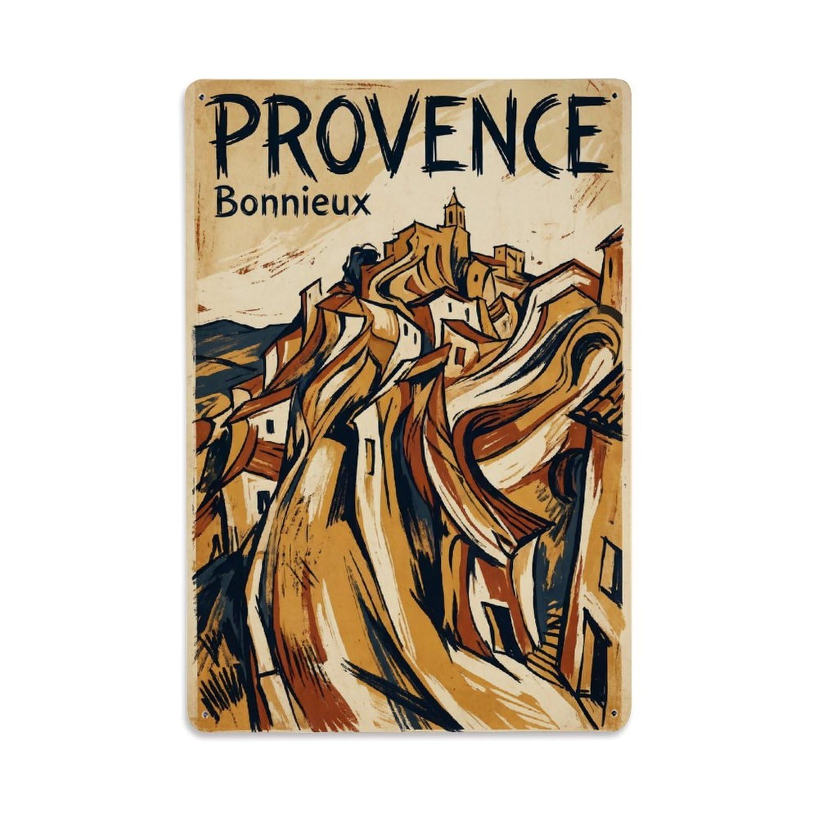 Gead 8X12inch Style Vintage Travel Provence Bonnieux Hilltop Metal Tin Sign