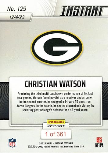 Miniatura 2 de 2022 Panini Instant Football #129 Christian Watson Rookie Card Packers - Only 361 made!