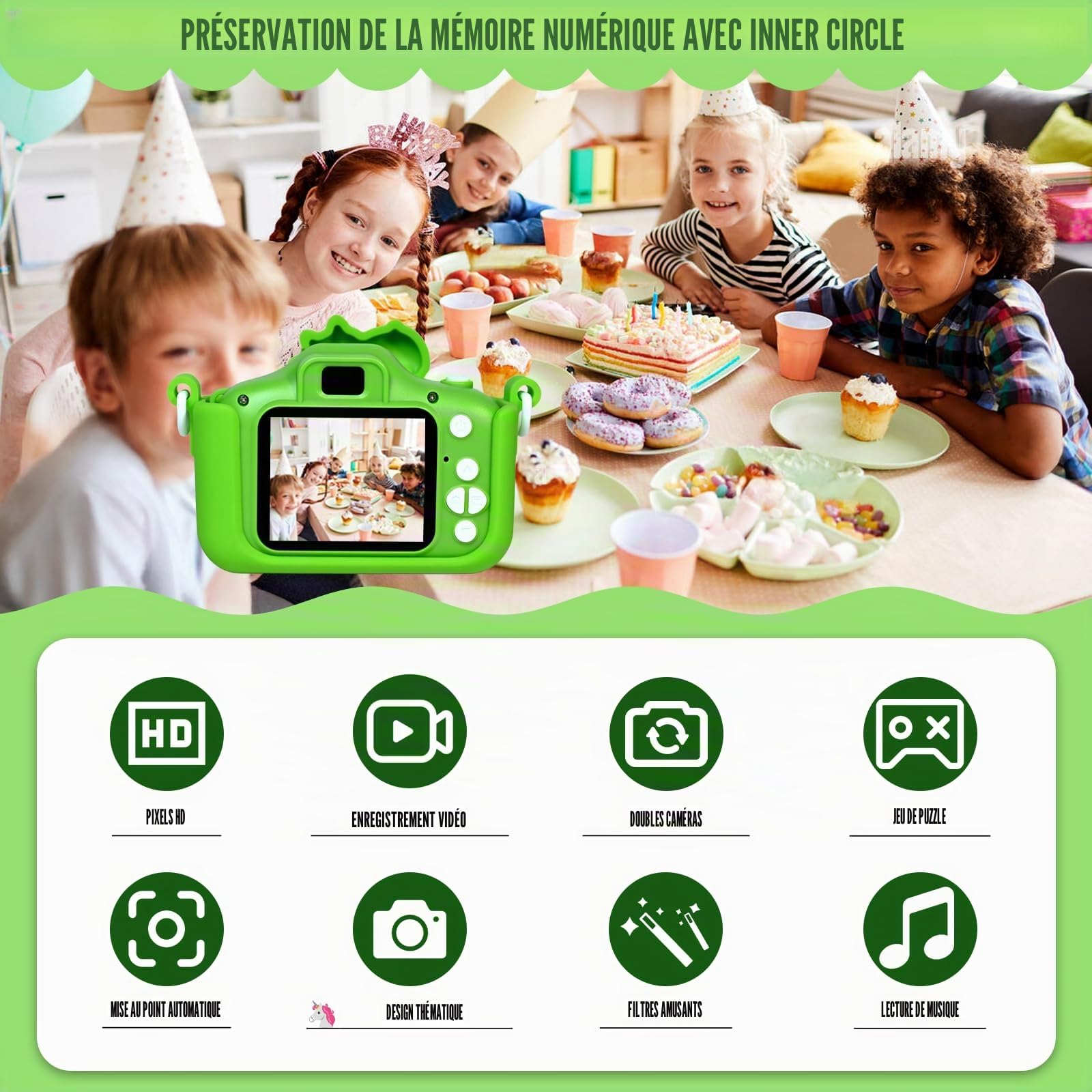 Appareil Photo Enfant, 2.0 Pouces Enfant Appareil Photo Numérique, HD 1080P Mini Caméra Enfant Selfie Apareille Photo 32G, Cadeaux Noë l& Anniversaire pour Enfants de 3 à 12 Ans (Vert)