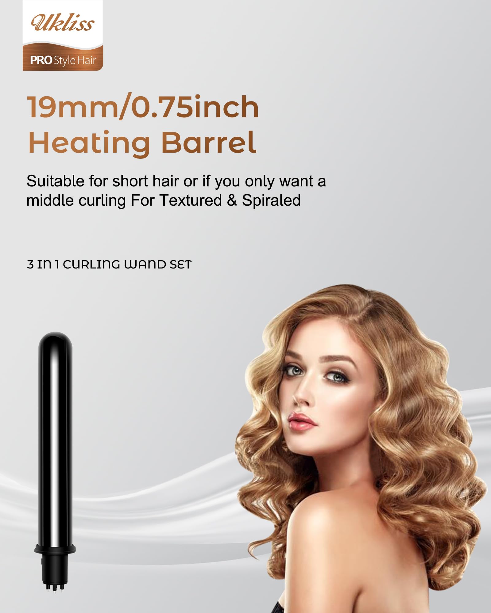 UKLISS Thermal Brush 3 en 1 Fer à Friser 9mm/19mm/28mm Curling Wand Brosse Thermique Hair Curler