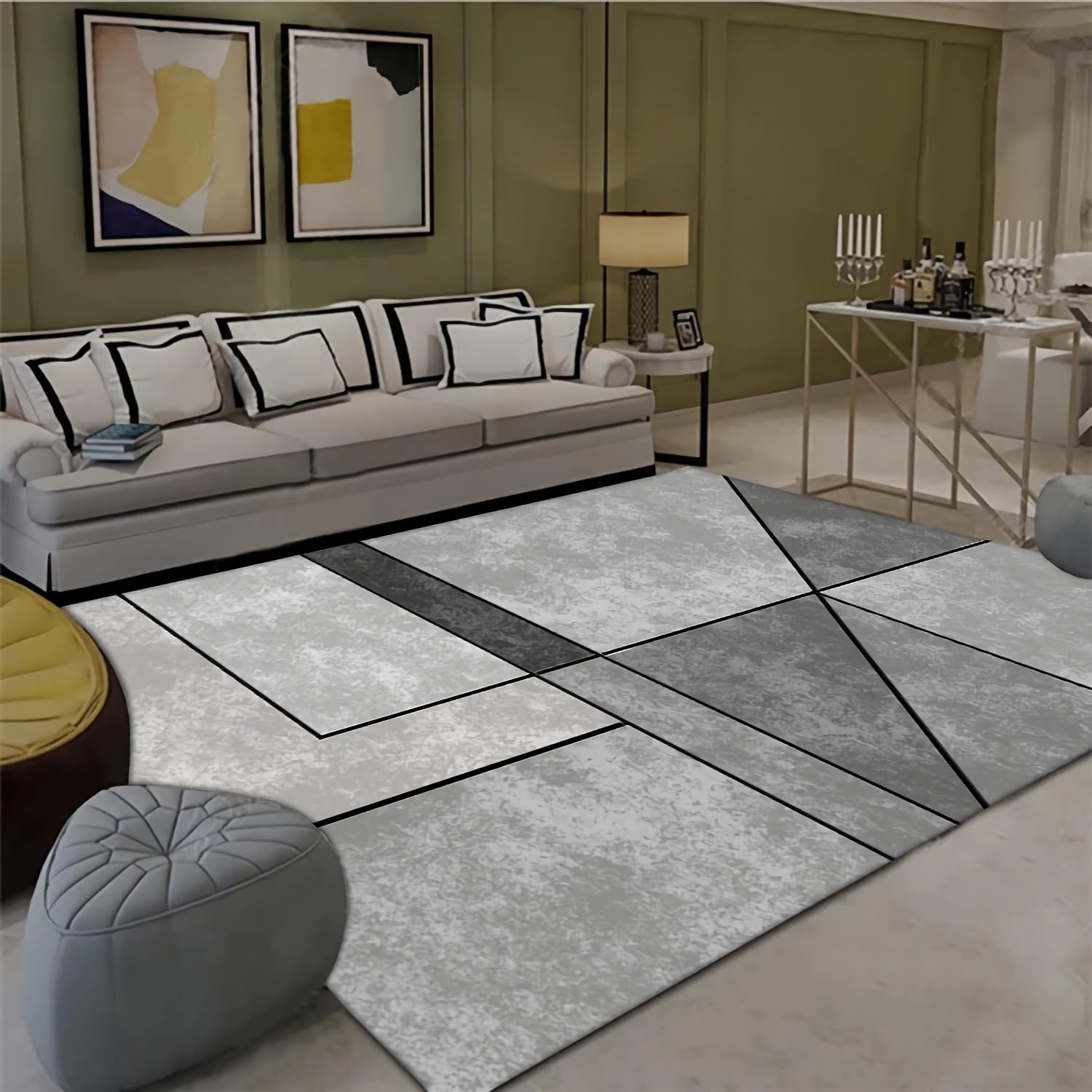 Cucine Tappeto lavabile antimacchia grigio nero design geometrico,tappeti scendiletto stanza da letto accessori,80x160cm