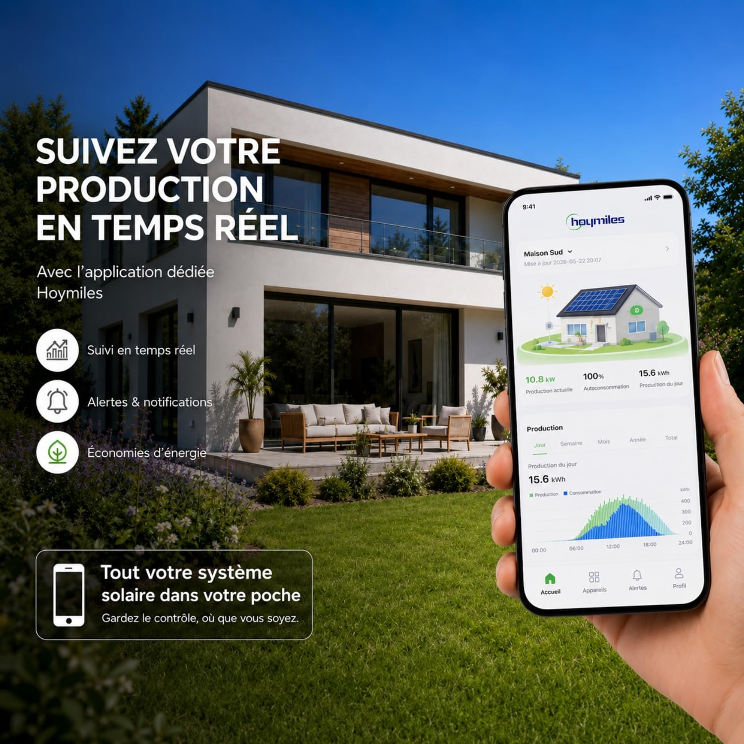 Pack Hoymiles HMS-1000W-2T Micro-onduleur 1000W – WiFi & Bluetooth – pour 2 Panneaux Solaires + Câble AC Plug&Play HMS 5m