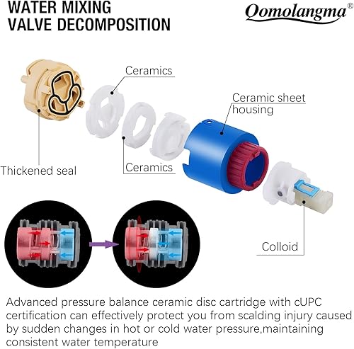 Miniatura 9 de Qomolangma Sistema de ducha de lluvia de 10 pulgadas, juego de grifo de ducha de baño, sistemas de ducha de acero inoxidable con ducha de lluvia y