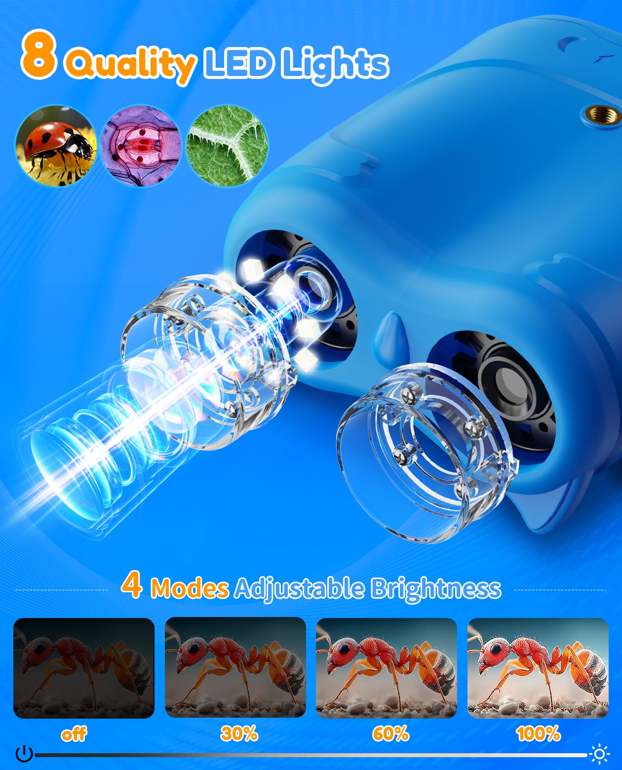 Microscope Numérique Portable 1000X pour Enfant: Miniscope & Télescope 2-en-1 avec Écran IPS 2,0" 4K, Loupe Portable STEM, 15 Lames, Jouet Rechargeable, Cadeau pour Garçons et Filles 4-12