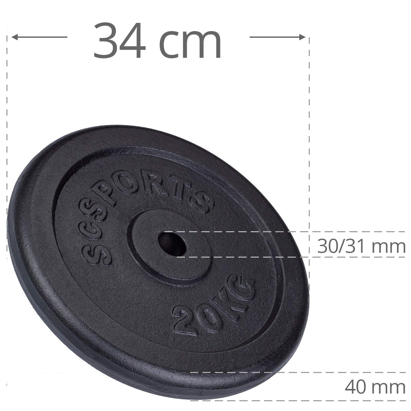 ScSPORTS® Hantelscheiben 30 mm 15/20/25/30 kg oder 70 kg Hantelset inkl. Hantelstangen, aus Gusseisen, für Home Gym, Krafttraining & Muskelaufbau