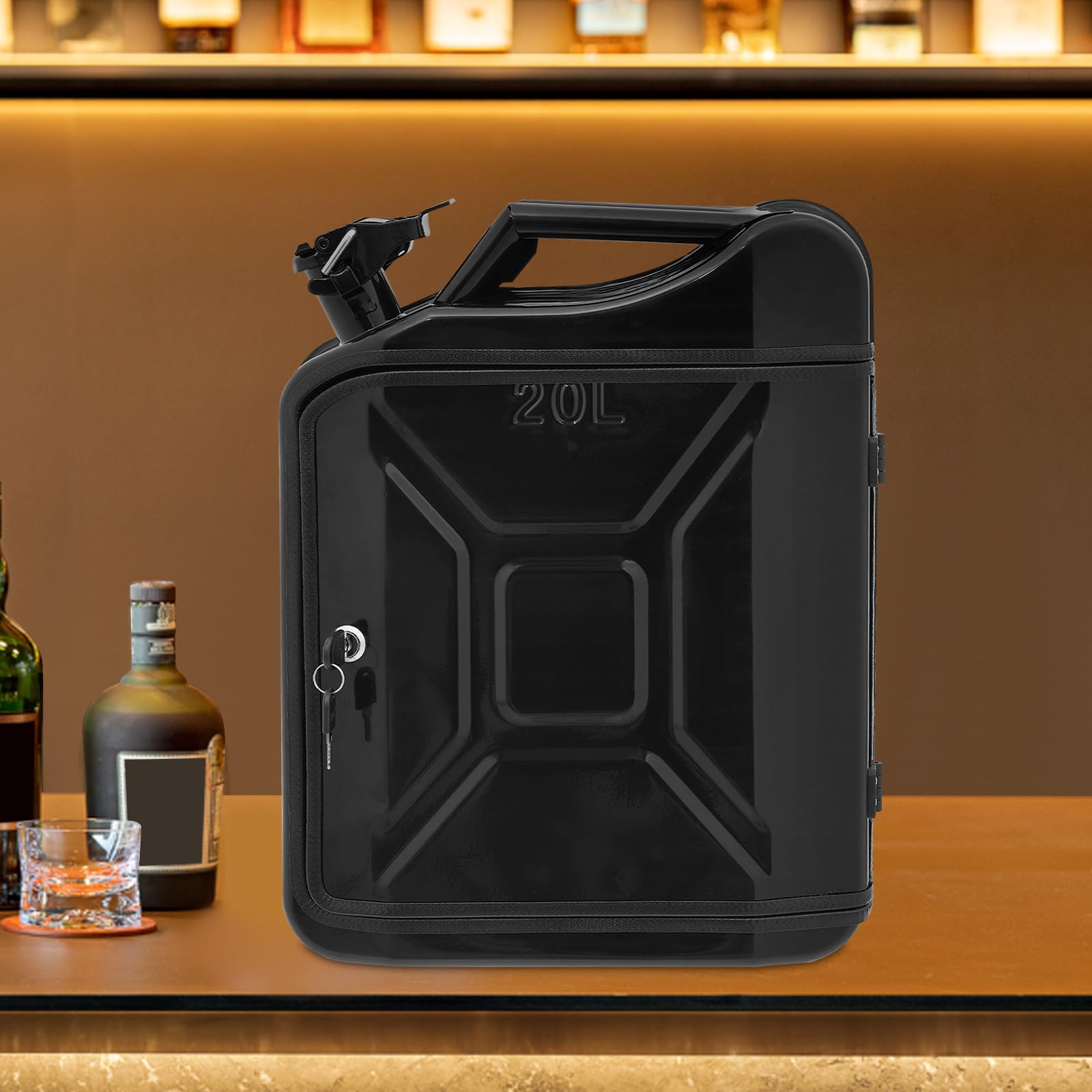 Kanister Bar 20L Tragbarer Abschließbare Mini Bar Metall Mobile Bar Benzinkanister Design Geschenke für Männer, 36 x 17 x 47 cm
