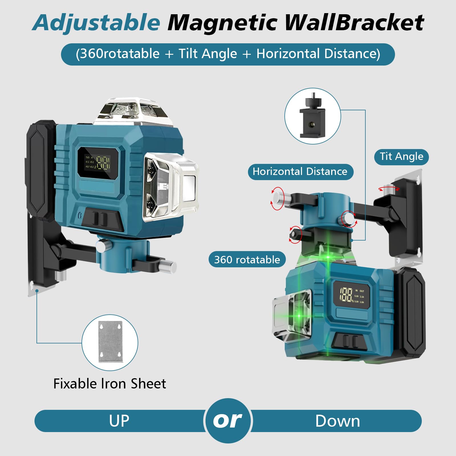 Laser a croce con treppiede, laser a croce 4D 16 linee, colore verde, con 2 batterie da 3000 mAh, livella a bolla 4 x 360°, autolivellante, laser a linea con indicatore LED e acqua IP54