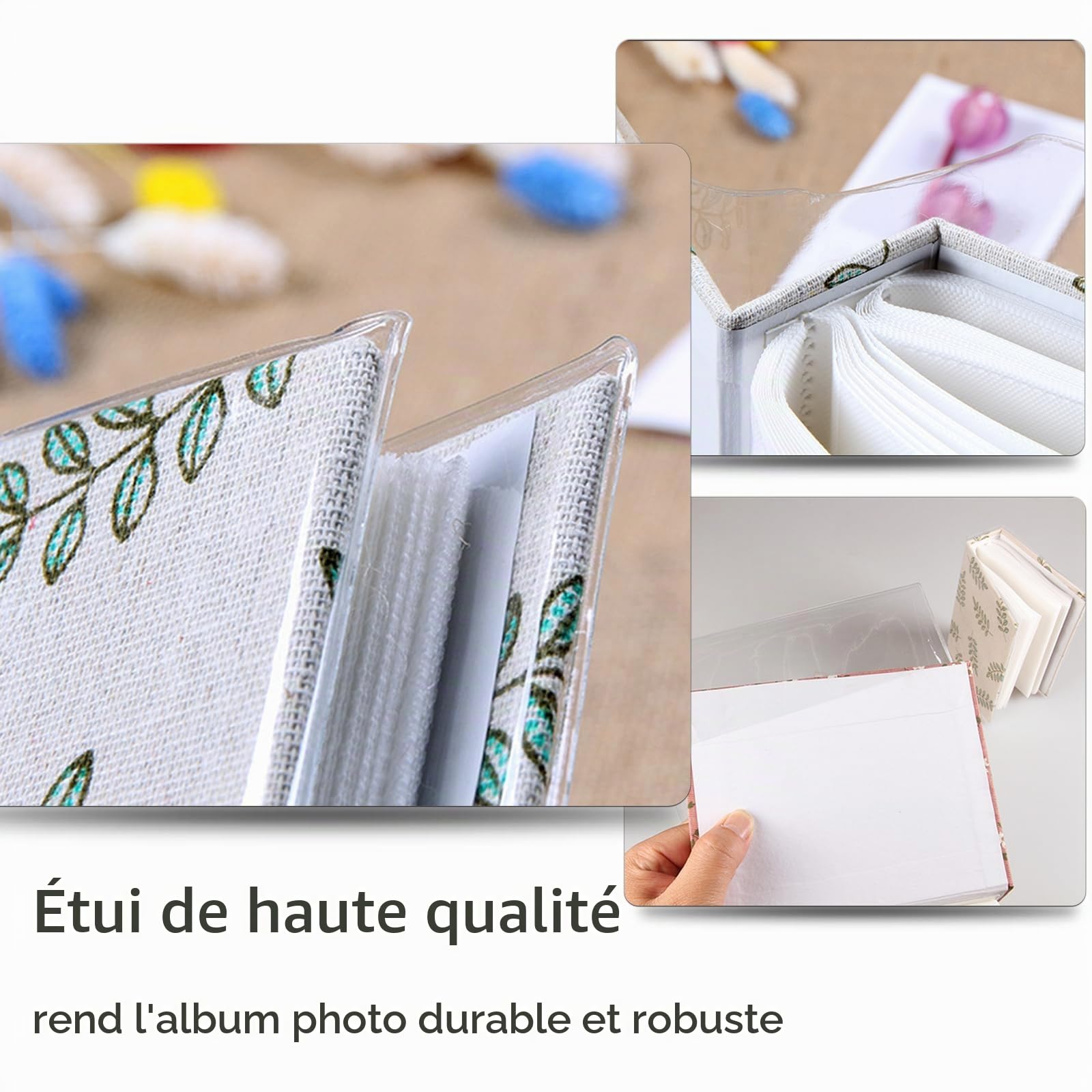 Petit album photo pour enfants, 100 pochettes, bibliothèque 10 x 15, album photo pour bébé, livre photo avec couverture en lin à glisser pour la famille (Dinosaure)