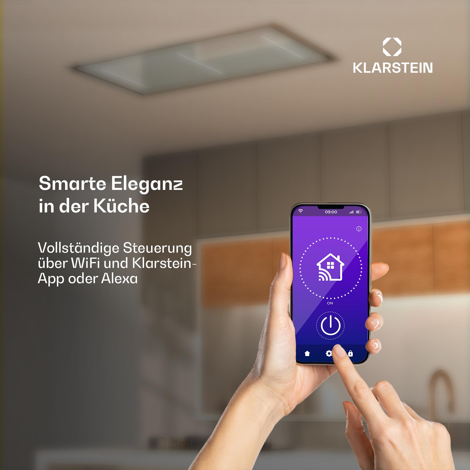 Klarstein LuxeAir Dunstabzugshaube Inselhaube 750 m³/h A Energieeffizienz WLAN-Steuerung 110 W Touch-Bedienung LED-Beleuchtung Aluminium-Fettfilter
