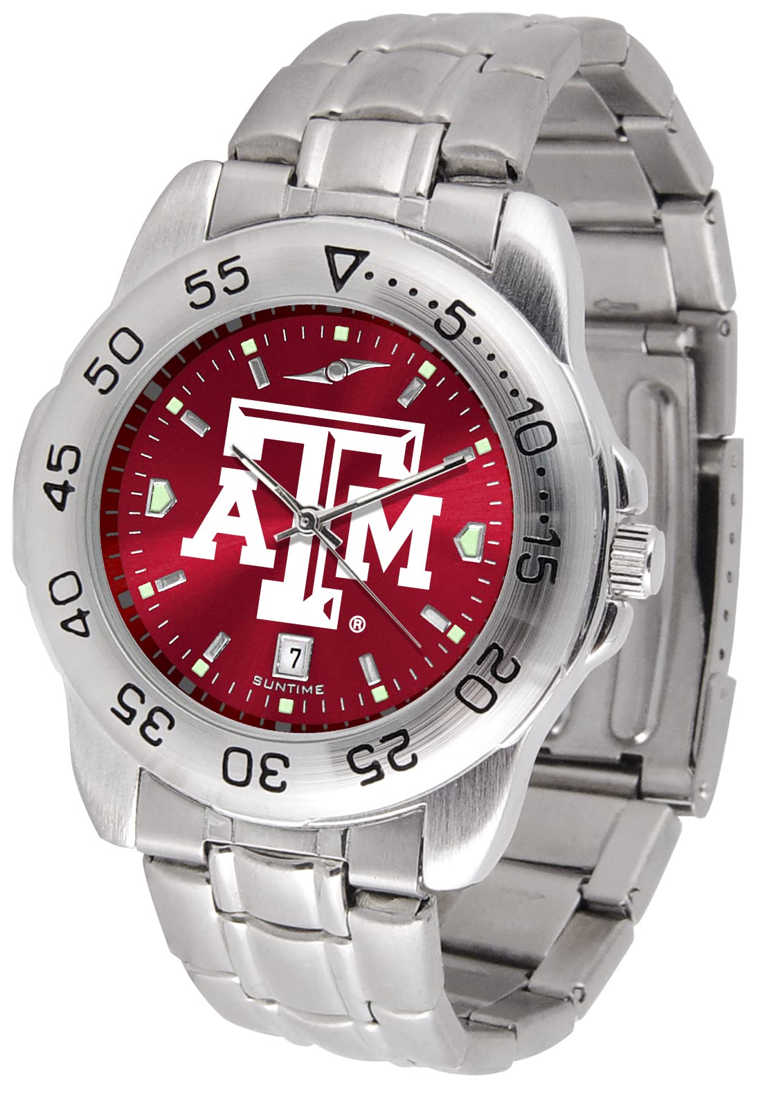 SunTime Men's NCAA Team Sport Watch, 20mm Stainless Steel Strap, Reflective Shiny Dial with Date