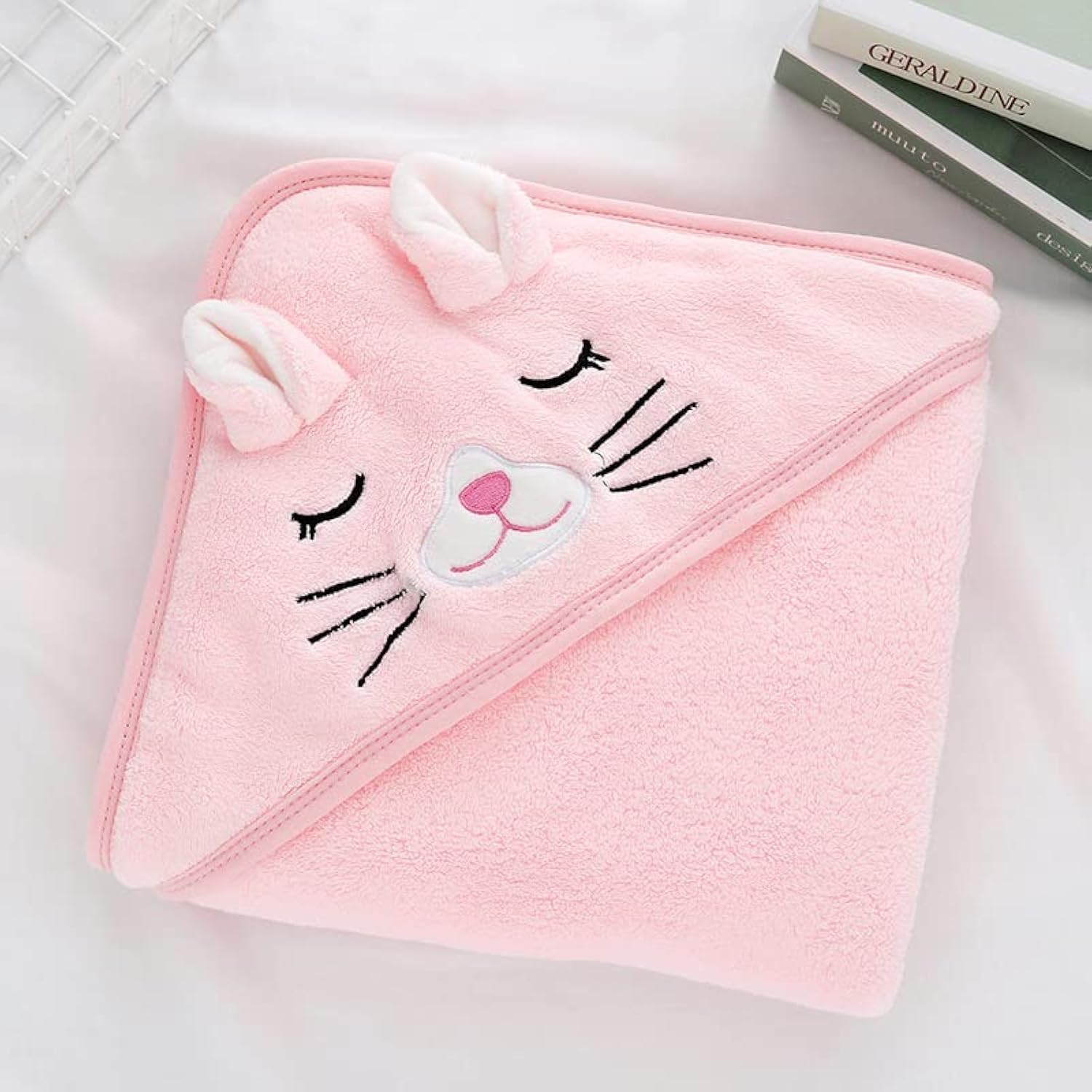 Catteyonce Hooded Baby Bath Towel-Ultra Soft, Absorbent and Hypoallergenic-Baby Bath Towels for Newborn Boy and Girl(Pink Cat, 31.5" x 31.5")