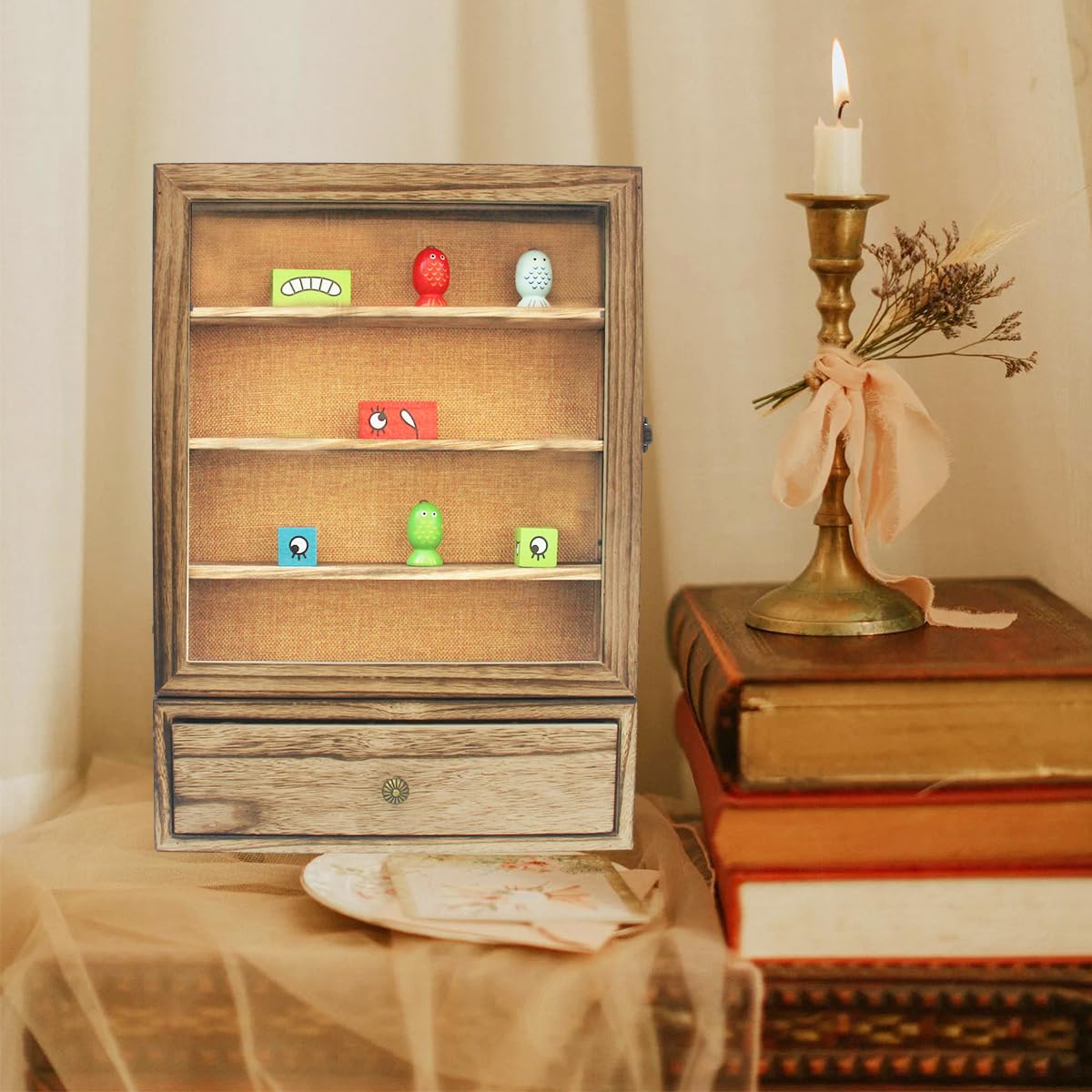 LITAITAI 12 x17inch Shadow Box Frame with Shelves,1 Drawer 3 Removable Shelfsâ€“Wooden Acrylic Display Cases, Wall Mount Keepsake Box,Shadow Box with Shelves (Carbon,12x17inch)