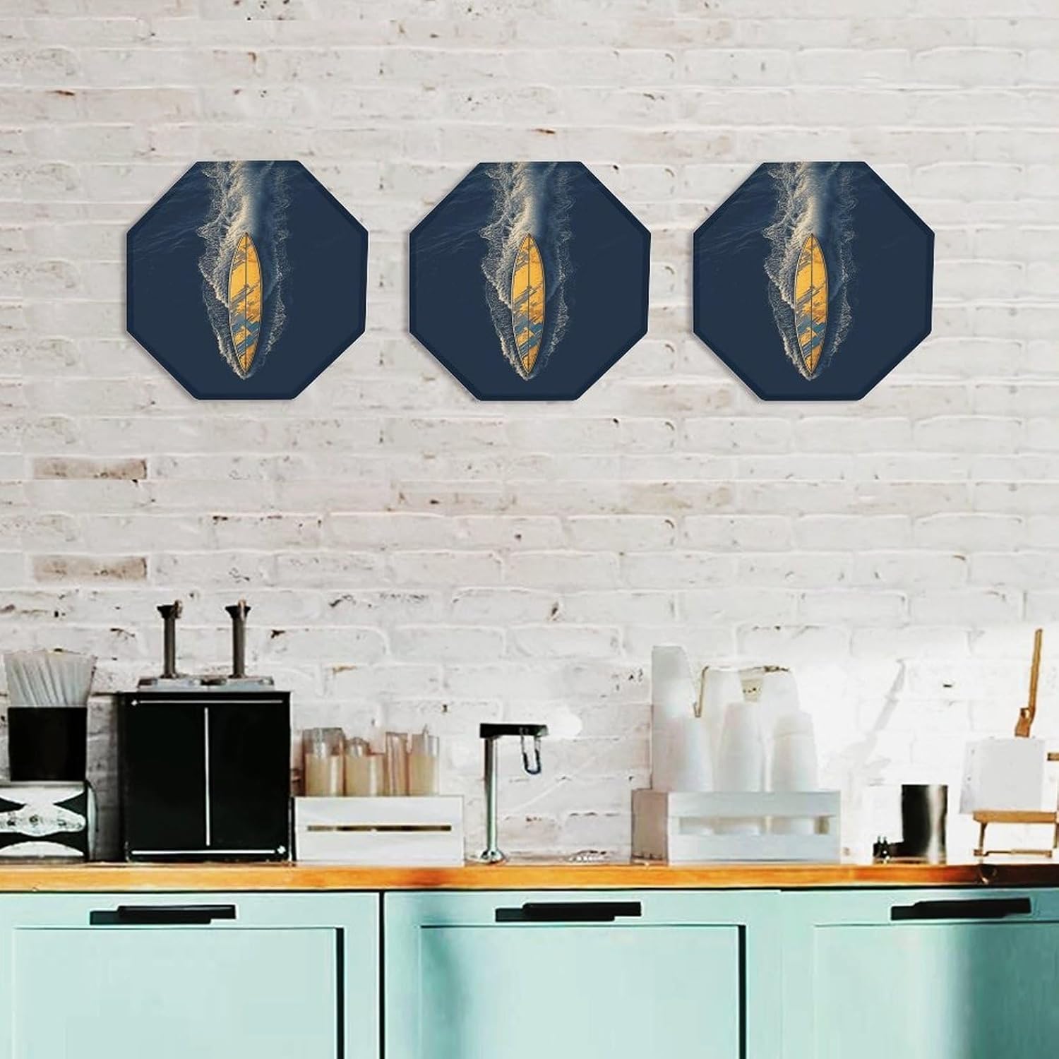 Ctagon Metal Sign for Home, Modern Display Plate for Kitchen, Surfboard Plates Accent Hanging Wall Decorations 3PCS for Living Room, Bedroom, Hallway, Hotel