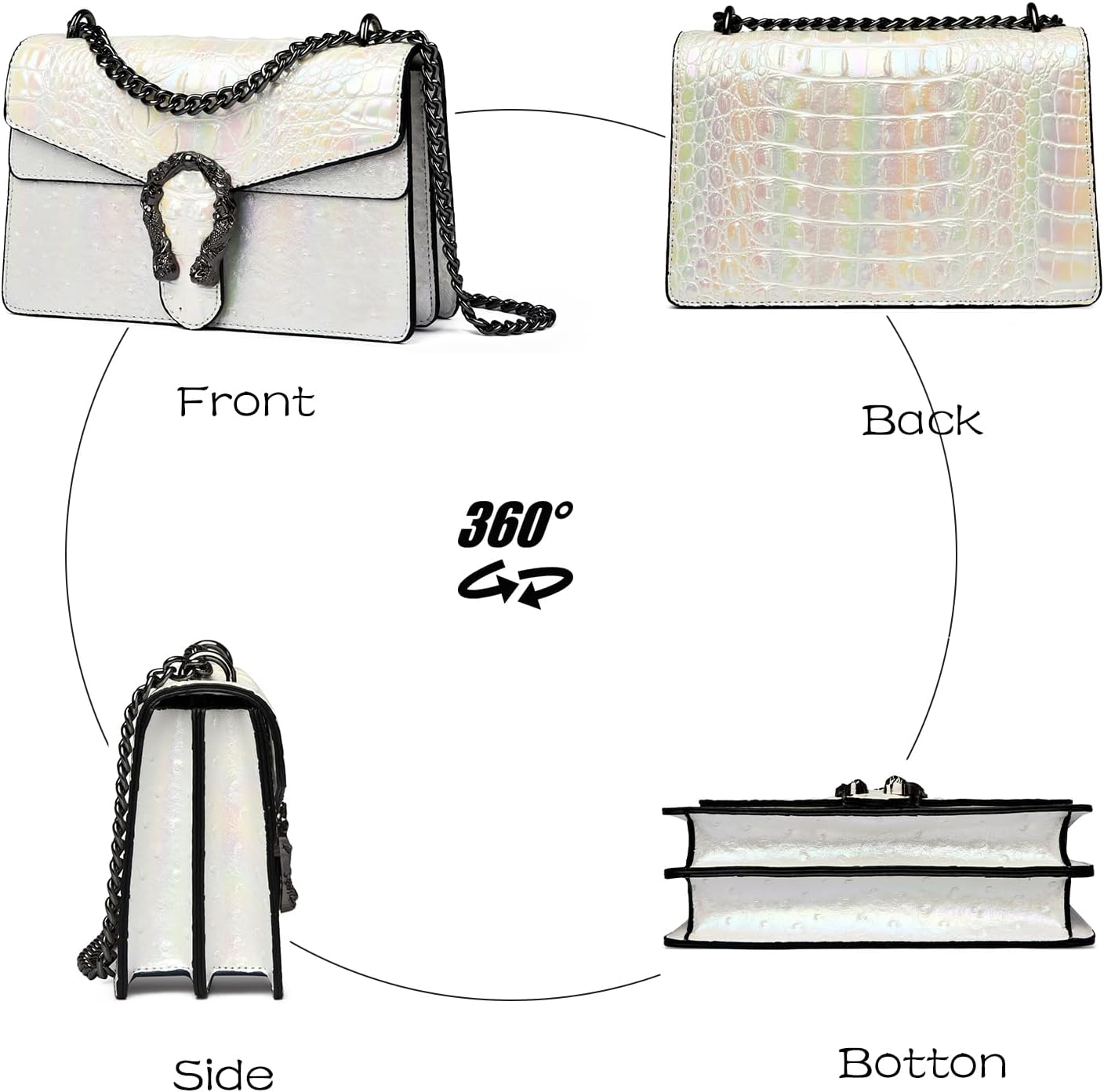 MYHOZEE Crossbody Bag Chain Purses for Women - Crocodile Printed Shoulder Bag Fashion Leather Clutch Evening Satchel Handbag - Image 7