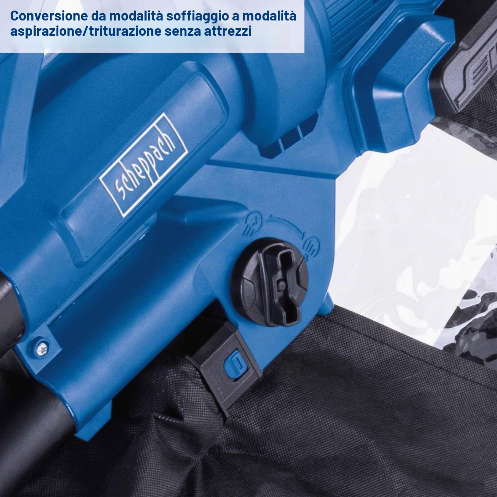 Soffiatore/Aspirafoglie a batteria SCHEPPACH BC-BLV720-X 20V IXES - Portata 210 km/h - 45 L - senza batteria n? caricabatterie