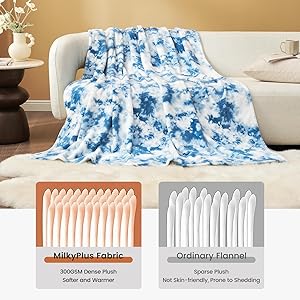 Cozy Bliss Tie-Dye Fuzzy Throw Blanket for Couch - Thick Soft Warm Non Shedding Fleece Blankets for Boho Dcor Room, for Kids, Women Men Girls, Tie-Dye Blue 60"*80"