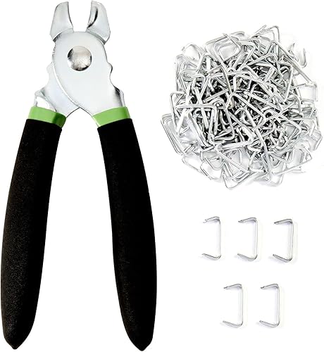 Juego de alicates para anillos de cerdo con 300 anillos de cerdo de 34 pulgadas, kit de alicates de acero galvanizado para cercas y tapicería