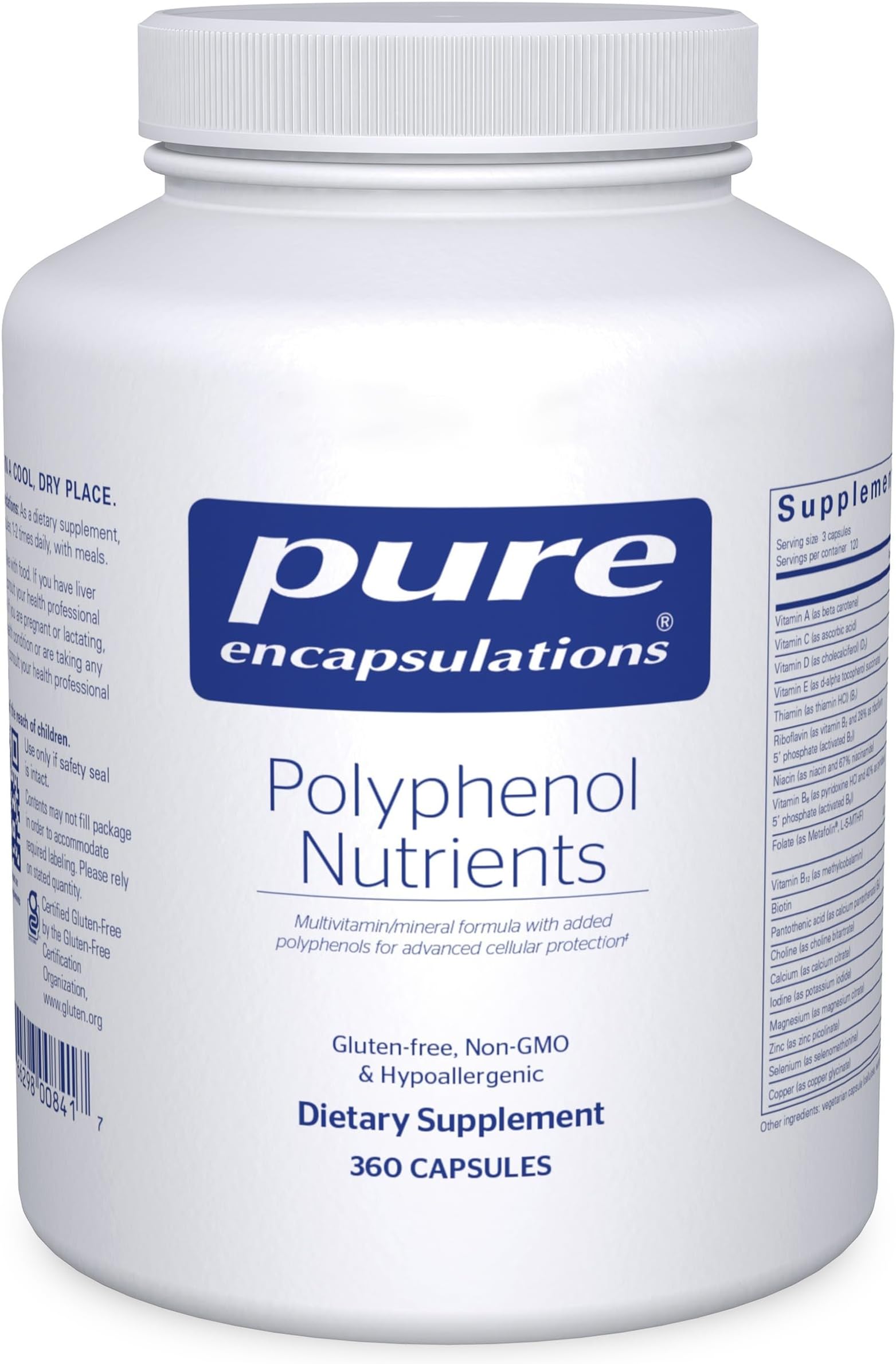 Polyphenol Nutrients | Hypoallergenic Nutrient Dense Multivitamin/Mineral Formula | 360 Capsules