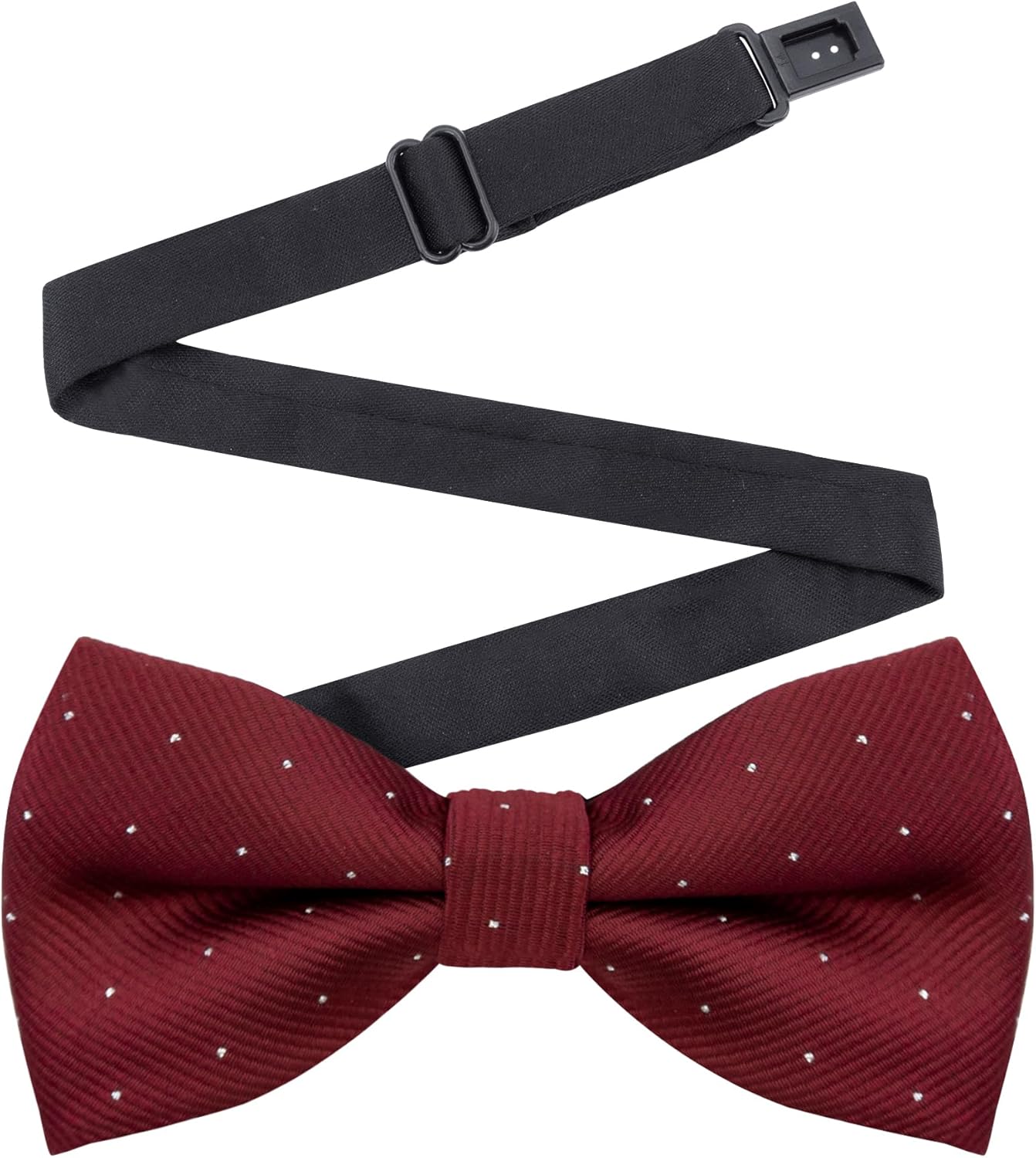 Medsuo Adjustable Bowtie with Small Silver Polka Dots, Pre-Tied Formal Tuxedo Men Bow Tie for Parties Weddings Proms Wine Red