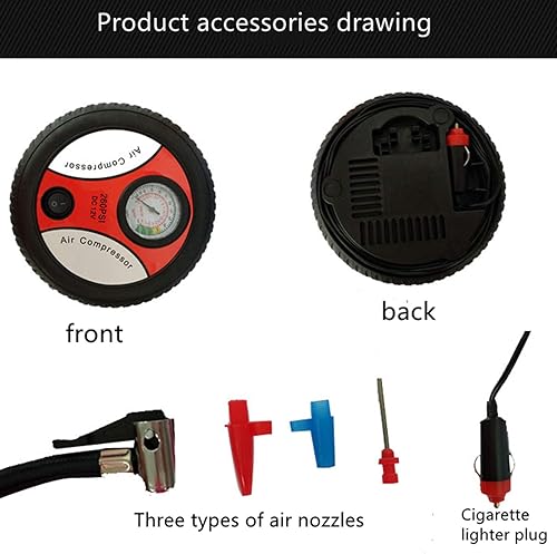 Miniatura 3 de Bomba de compresor de aire portátil, inflador de neumáticos INCLAKE 12V DC, con manómetro analógico