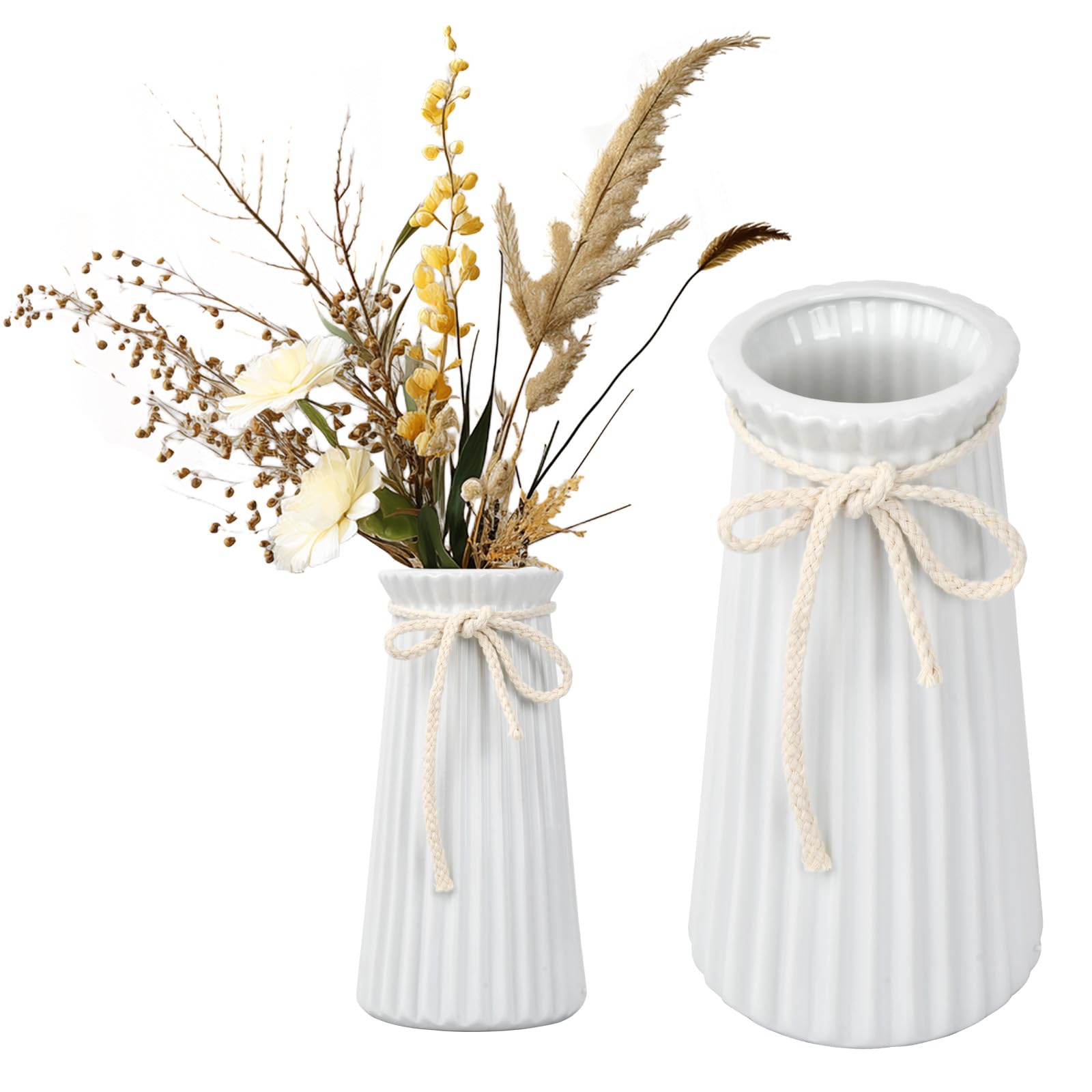 Amexo Vaso In Ceramica Bianca Minimalista – Altezza 19,5 Cm, Per Fiori Secchi E Pampa, Fatto A Mano - 2