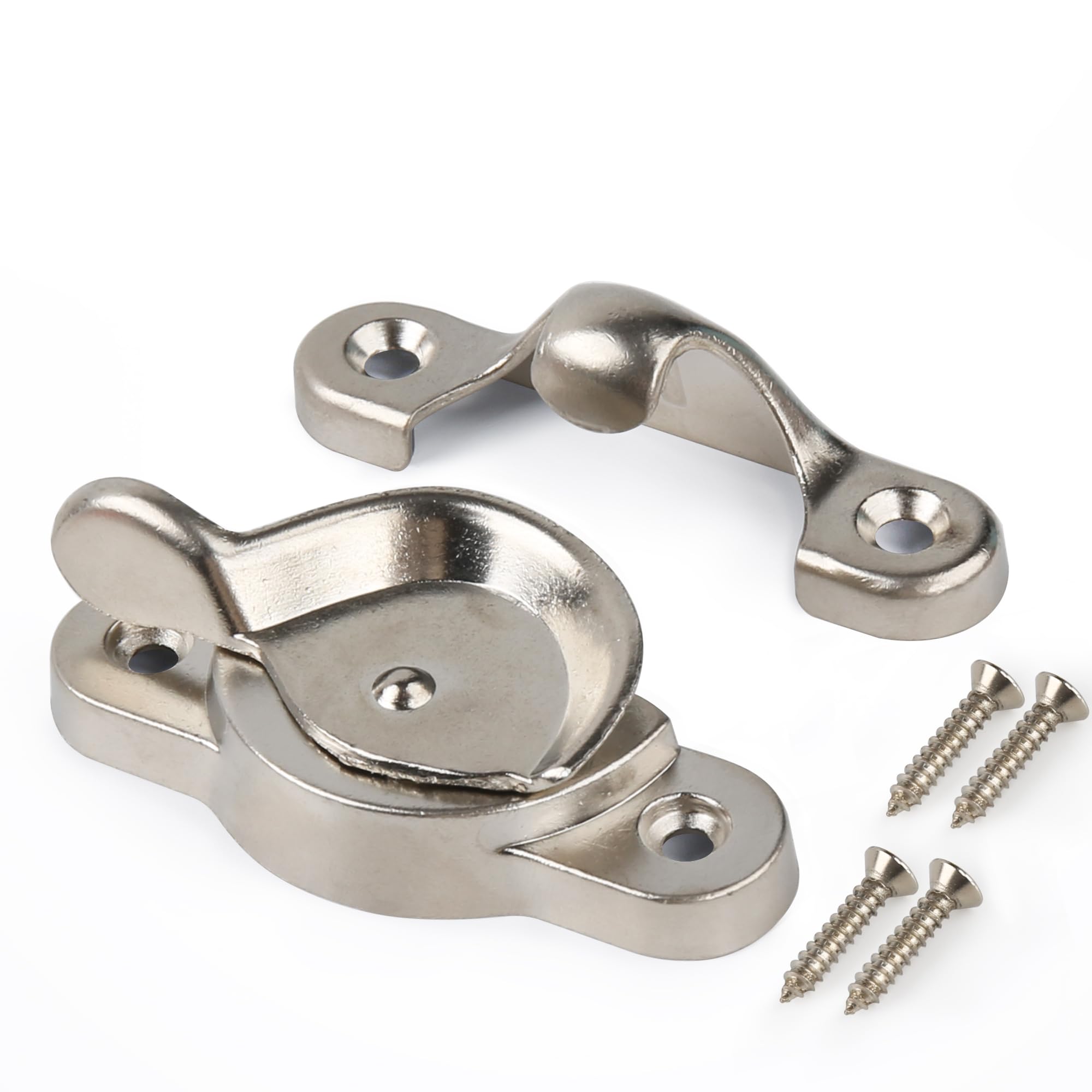 HASWARE Metal Window Sash Lock - Catch Latch Fitch Fastener with Fixing Screws, Weatherproof and Rust-Resistant Design for Cottages Apartments Rental Homes (1 Pack - Brush Silver)