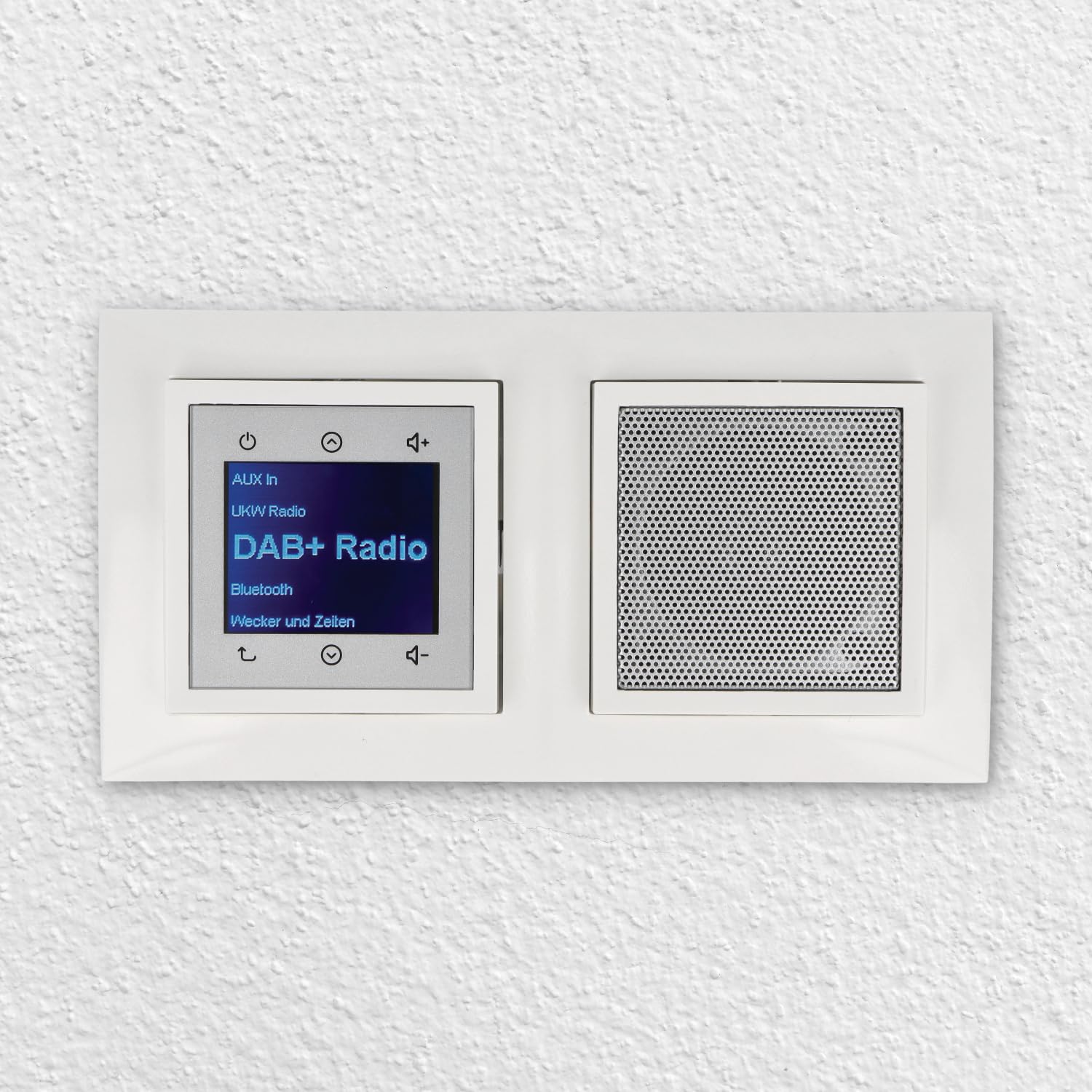 BERKER Unterputz DAB+ und Bluetooth Radio 30848989 mit Lautsprecher polarweiß glänzend mit 2fach Rahmen Berker 10128989 inkl. EBROM Phasenprüfer zur Montage der Geräte