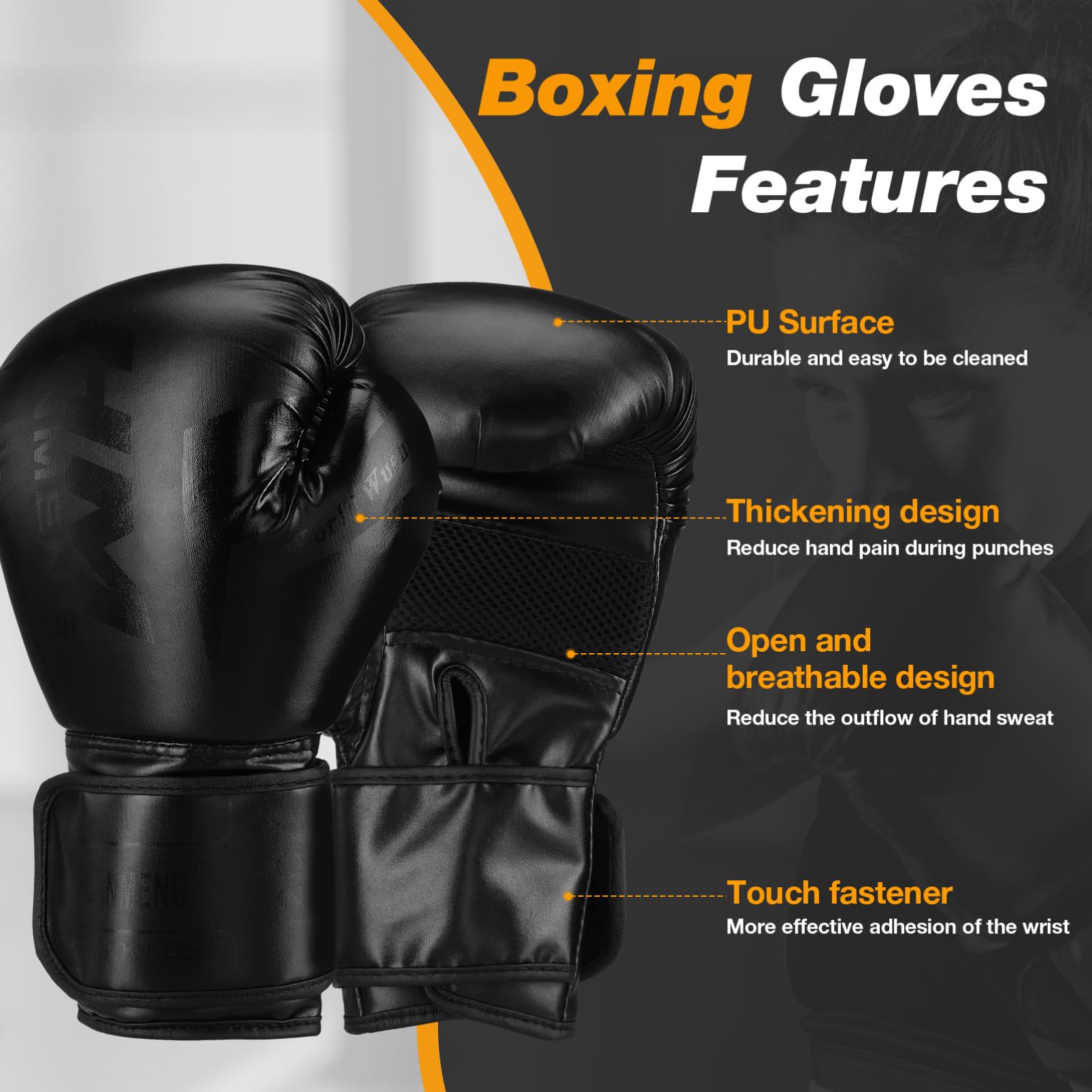 Guantoni da Boxe Neri 12 Once in Pu, per Allenamento