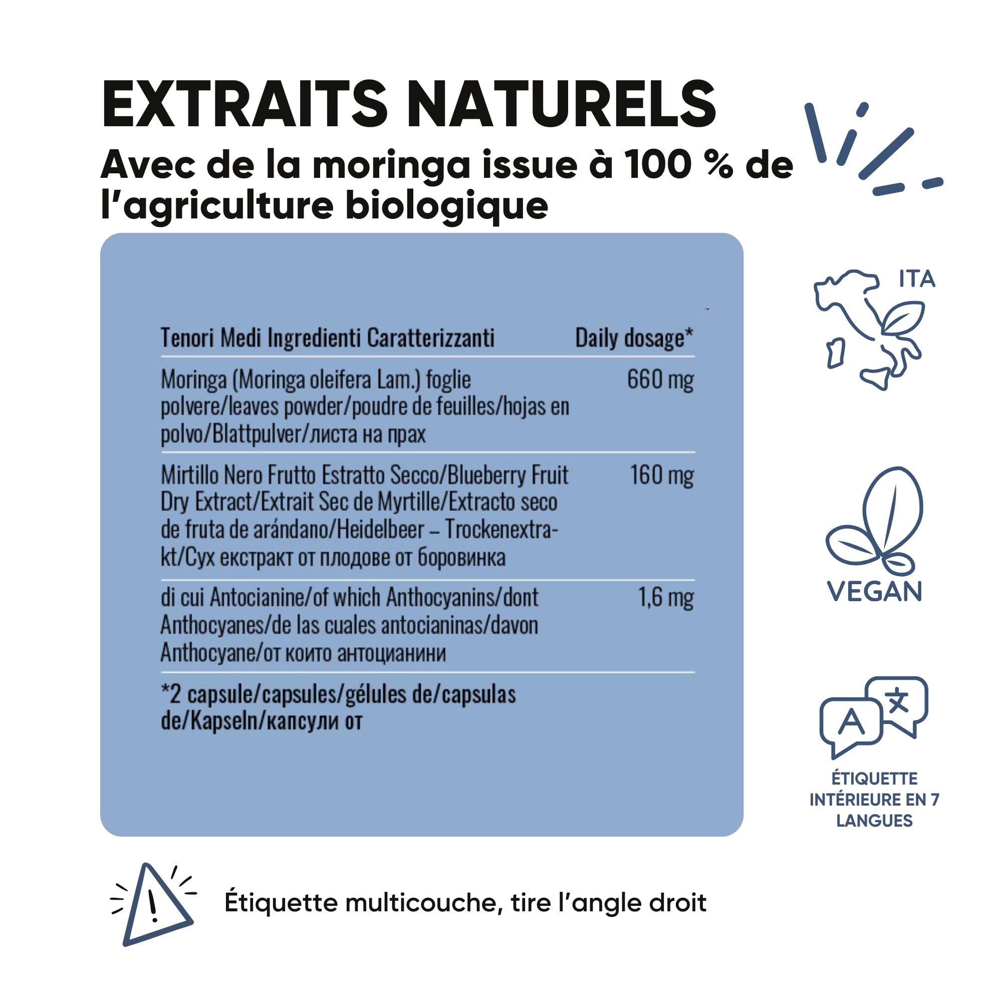 RedMoringa - Supplément Anti Jambes Lourdes & Circulation Sanguine - avec Moringa et Myrtille Noir - Jambes Légères, Drainage Naturel - 100% Naturel - 60 Gélules Végétales