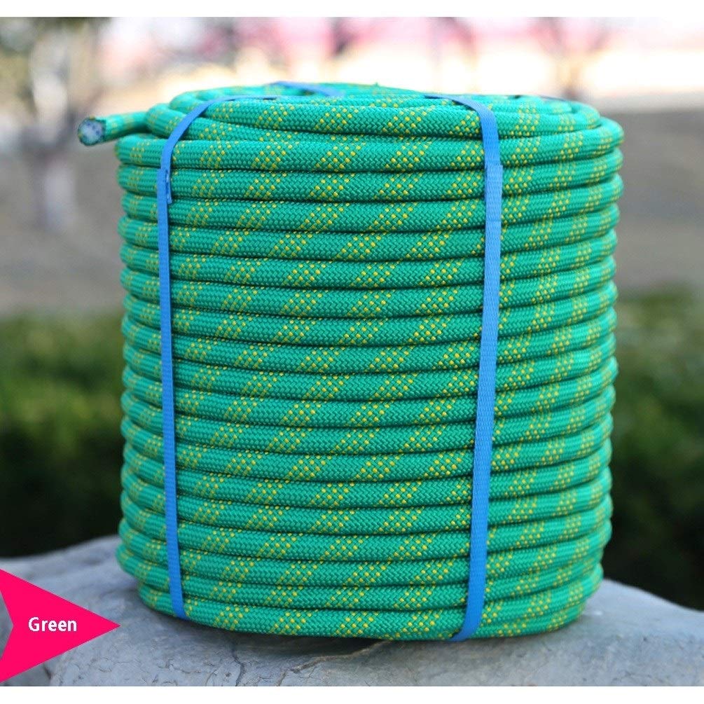 Cuerda de Escalada Cuerda de Alpinismo estática Verde de 12 mm, Cuerda de Nylon de Alta Resistencia Resistente al desgarro con mosquetón Doble 10M-100M (Tamaño : 50m)