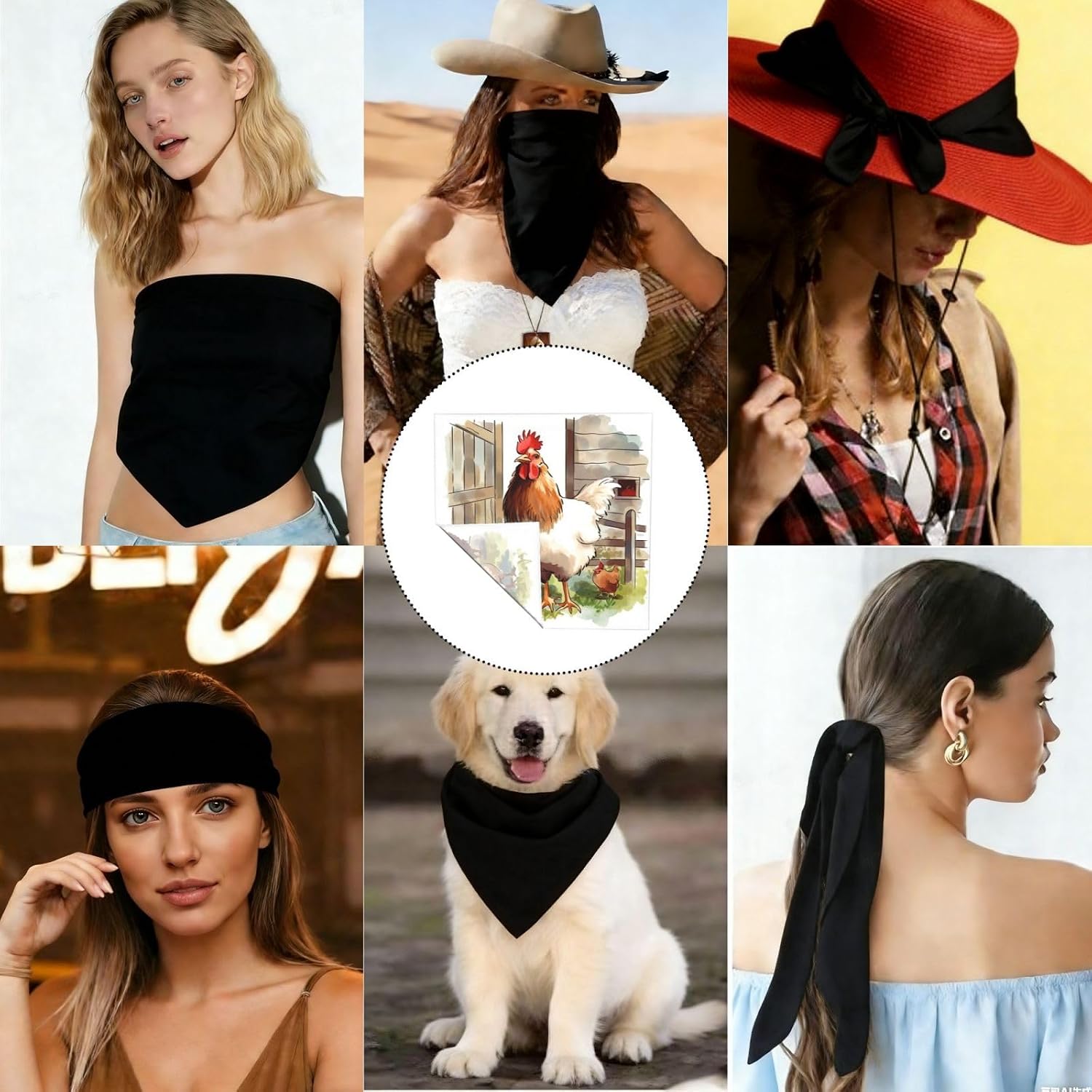 Cooling Bandanas for Men Women Square Hair Scarf 22" x 22" Novelty Headband Farm Animals Neckerchief