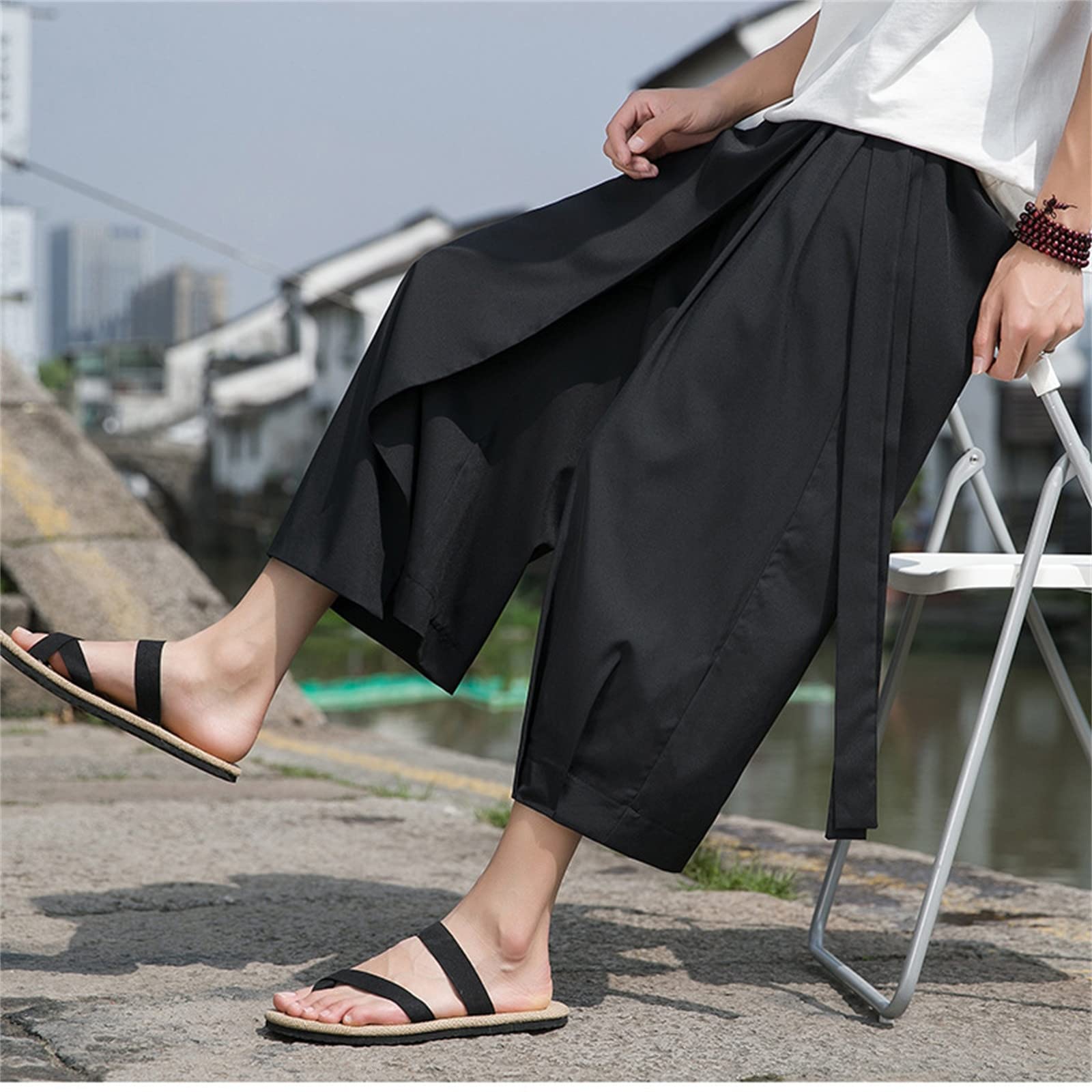 Generico Pantaloni Neri per Gli Uomini Pantaloni da Uomo in Cotone E Lino con Bottone a Pressione Cargo a Gamba Dritta con Tasche Ple Casual Atti Tutte Le Stagioni. da Allenamento Cinesi Uomo