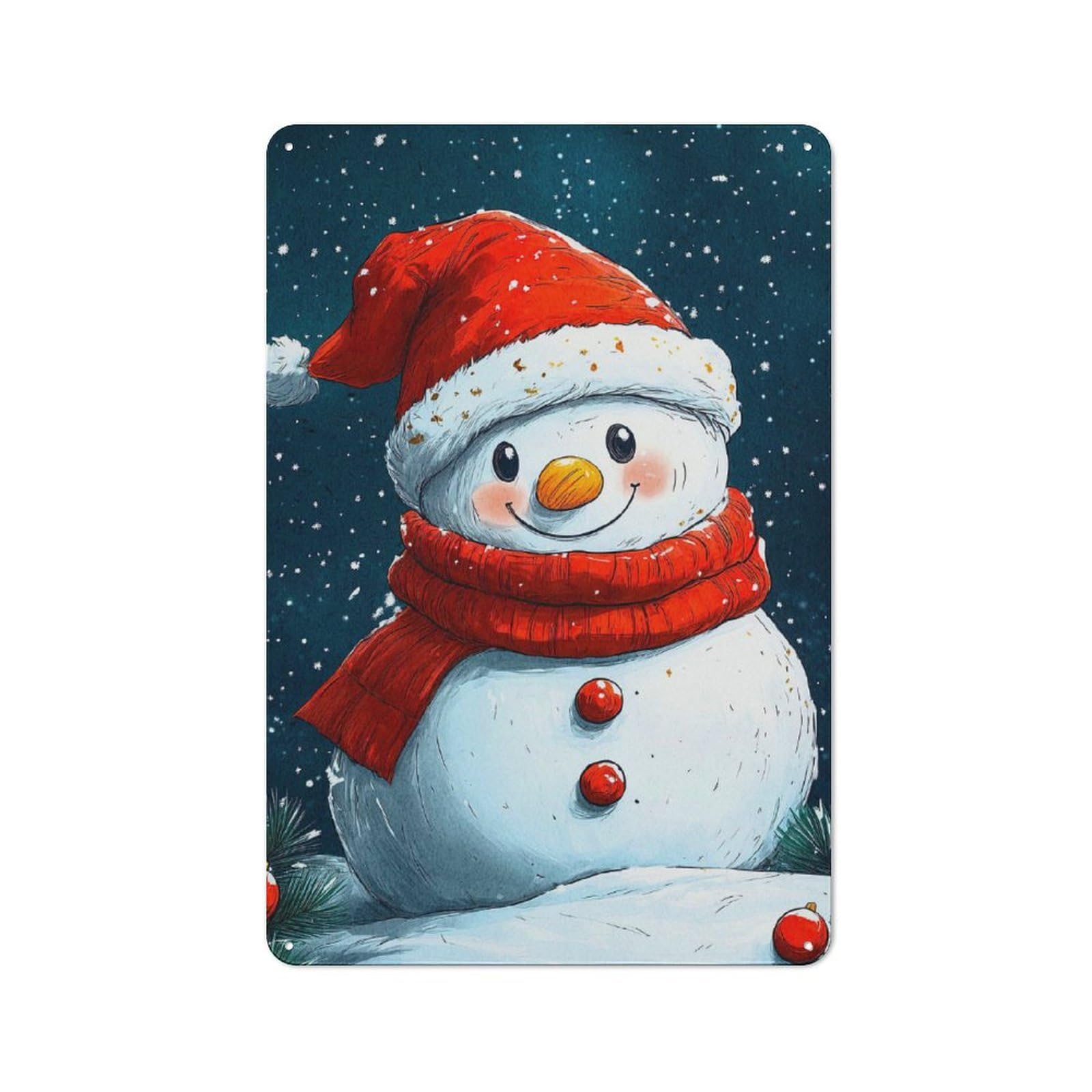 Junmoney Smiling Snowman Winter For Café Or Restaurant, Vintage Metal Sign 30X20cm, For Vintage Wall Decor Fans, For Cafés, Pubs And Restaurants