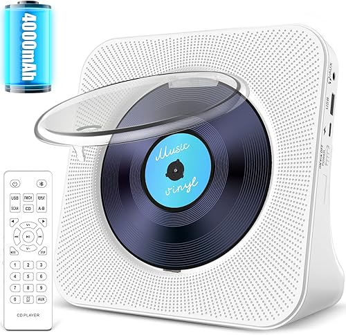 Reproductor de CD portátil con Bluetooth Reproductor de música Kpop recuperable de 4000 mAh con altavoz de alta fidelidad, control remoto, pantalla
