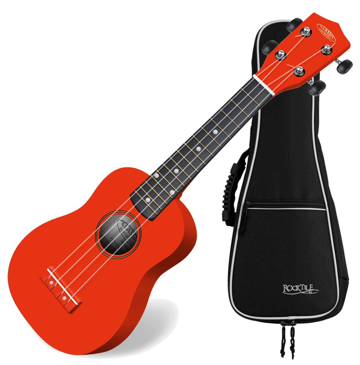 Classic Cantabile US-100 RD Ukulele Soprano Rosso - Set con Custodia | Mensura Soprano (34, 5 cm), Cassa in tiglio, Manico in acero, 15 tasti, Punti di riferimento al 5°, 12° e 15°, 5 mm