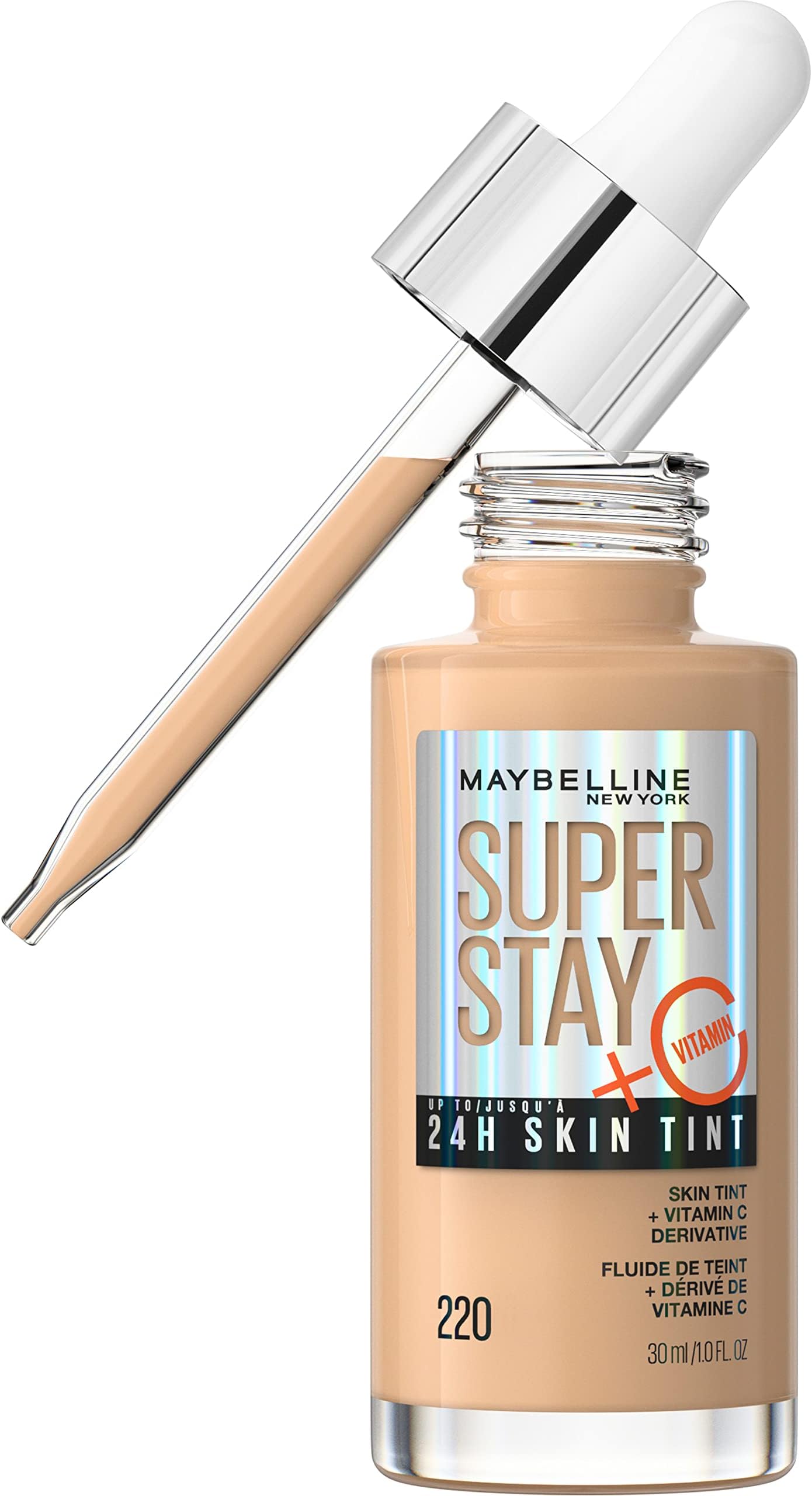 Super Stay Up to 24HR Skin Tint Light to Medium Coverage Makeup with Vitamin C, 220, Pack of 1