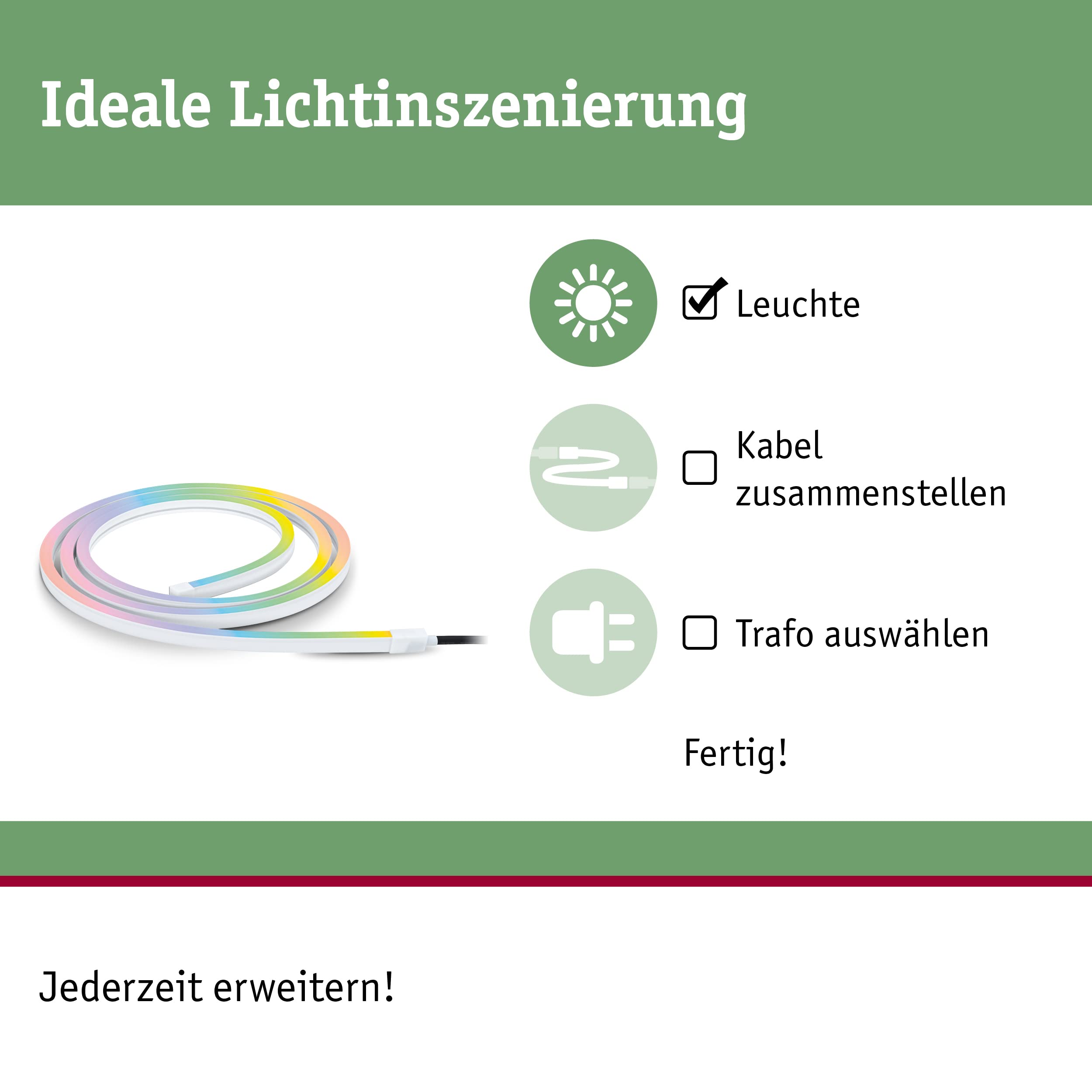Paulmann 94560 Plug & Shine oprawa zewnętrzna LED Strip Smart Home Zigbee Smooth IP67 2m w zest. 1x11W ściem. sterow. barwą RGBW Biały tw. szt. 3000K