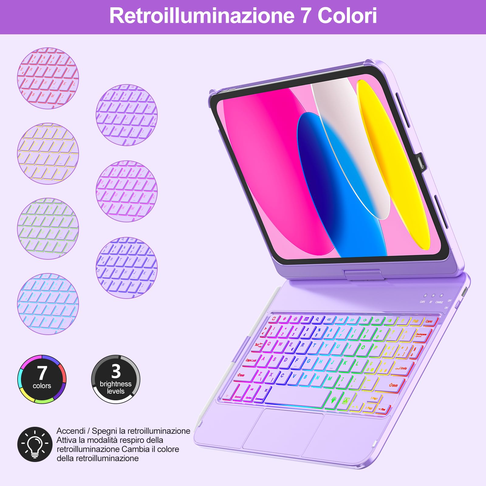 Custodia Tastiera Retroilluminata AZERTY Per IPad 10.2" (generazioni 7/8/9) E IPad Air 3 / Pro 10.5" - Design Smart Folio - 2