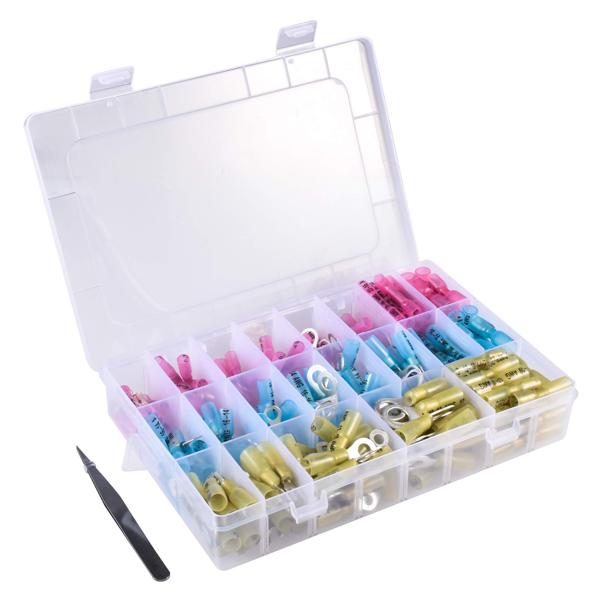 KATUR 250pcs Kit de connecteur de câble thermorétrécissable, Connecteurs de fils électriques isolés, Connecteurs Kit d'assortiment de cosses à bouts plats (Roug/Bleu/Jaune, différentes tailles)
