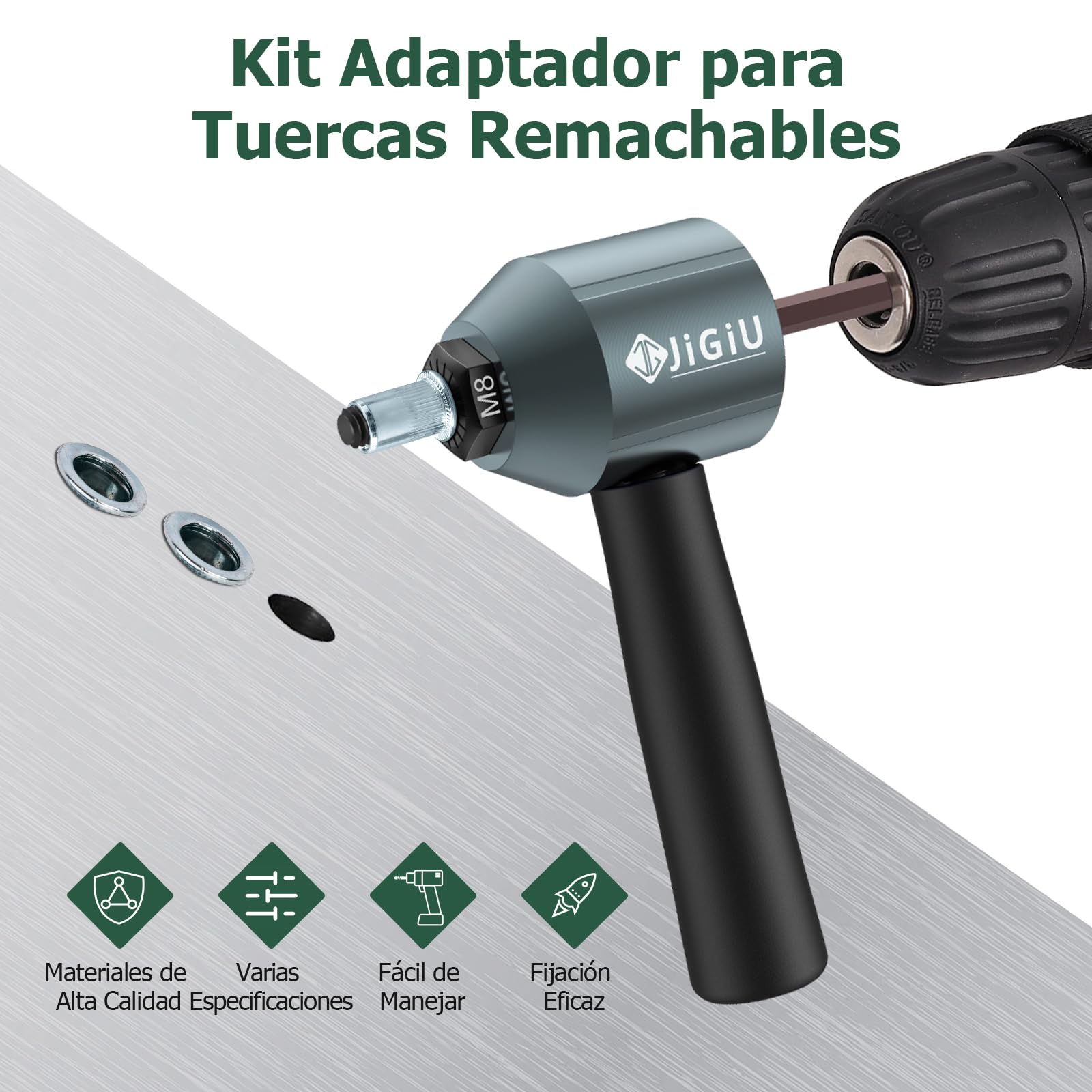 JiGiU Adaptador de Taladro de Tuerca Remachadora Electrica con 5 Mandriles (M3 M4 M5 M6 M8) y 40 Tuercas Fácil de Instalar para Mantenimiento Mecánico de Automóviles