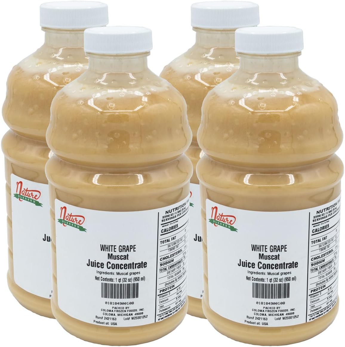 Nature Blessed 100% Pure Muscat White Grape Fruit Juice Concentrate - 4 Quarts (4/32 fl oz bottles), Especially good for Home Vintners, Home Brewers, Smoothies, a Refreshing Drink or Making Jelly