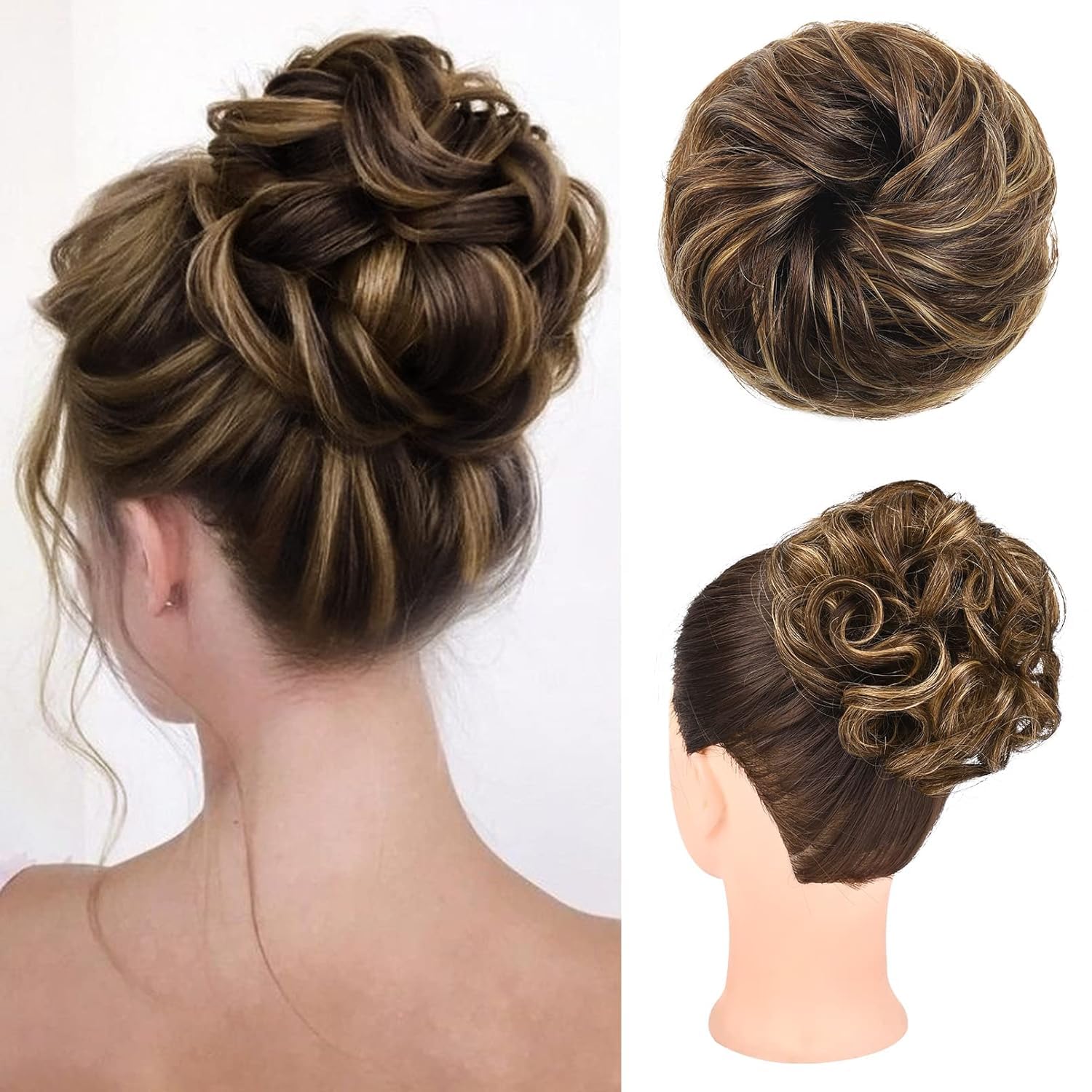 Akashkrishna Human Hair Bun For Women | 100% Natural Hairs | Hair Scrunchies Hair Styling Cosplay Wedding & Party | 1Pc Golden Brown-image-33